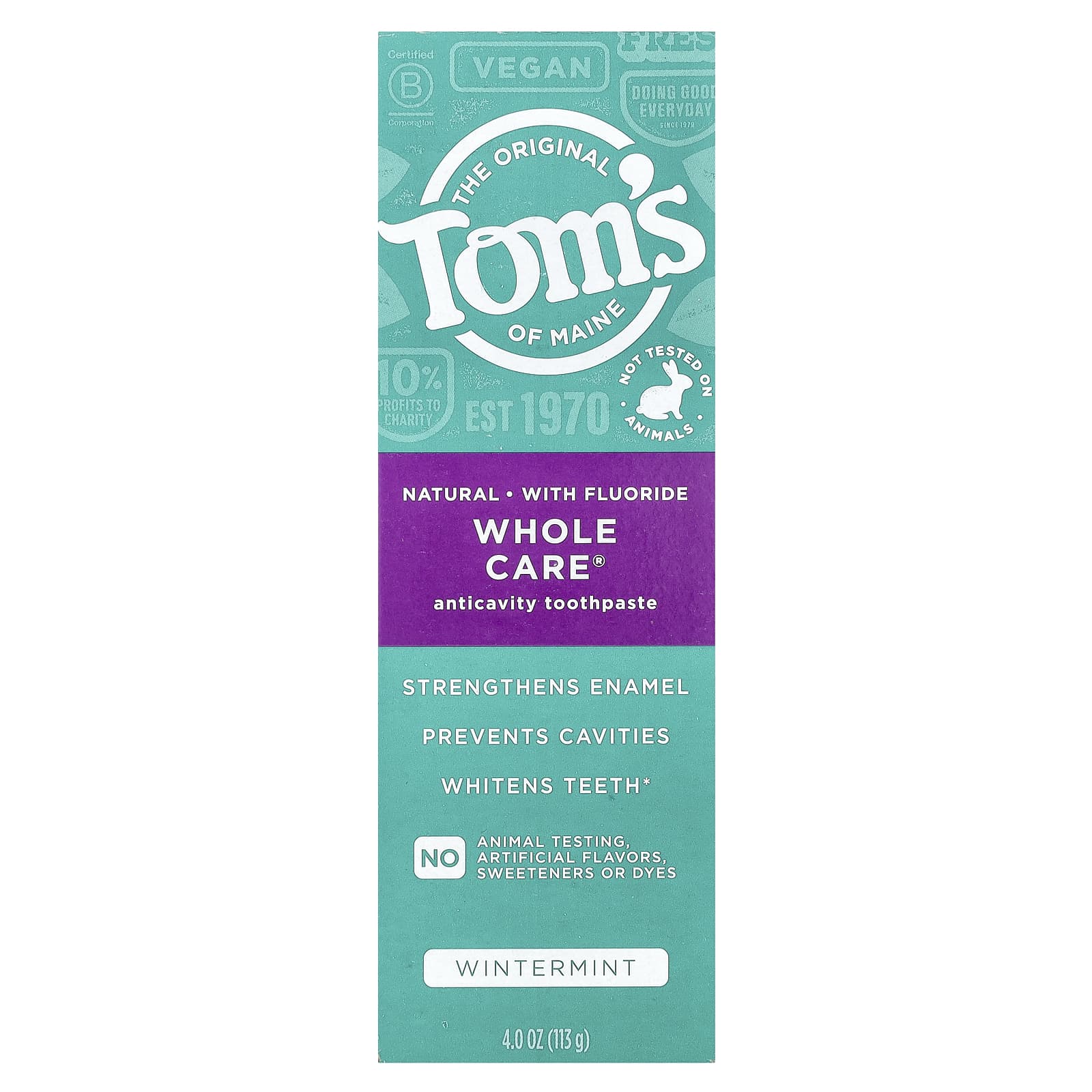 Tom's of Maine, Whole Care®, Anticavity Toothpaste with Fluoride, Wintermint, 4 oz (113 g) - Image 2