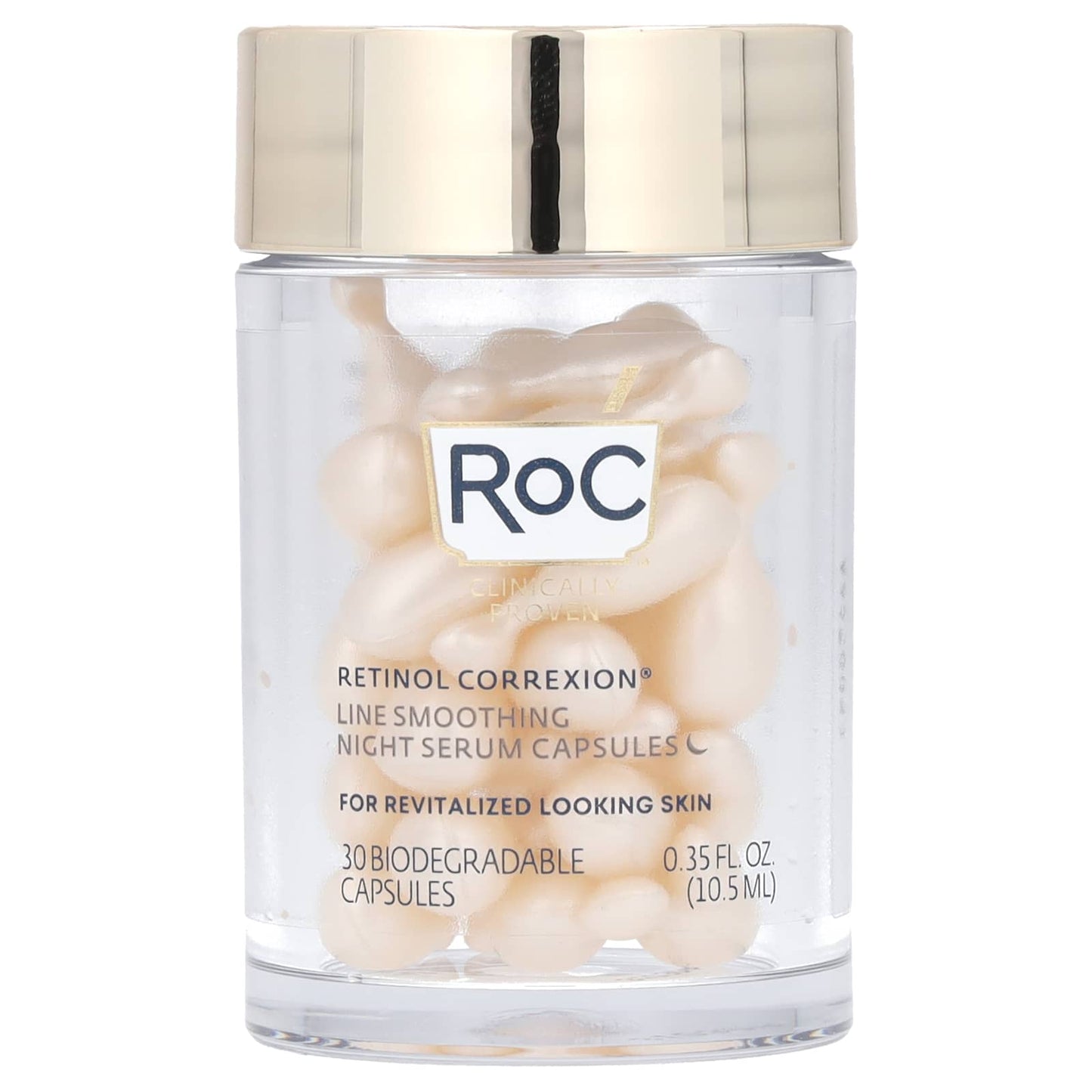 RoC, Retinol Correxion, Line Smoothing Night Serum Capsules, 30 Biodegradable Capsules, 0.35 fl oz (10.5 ml) - Image 1