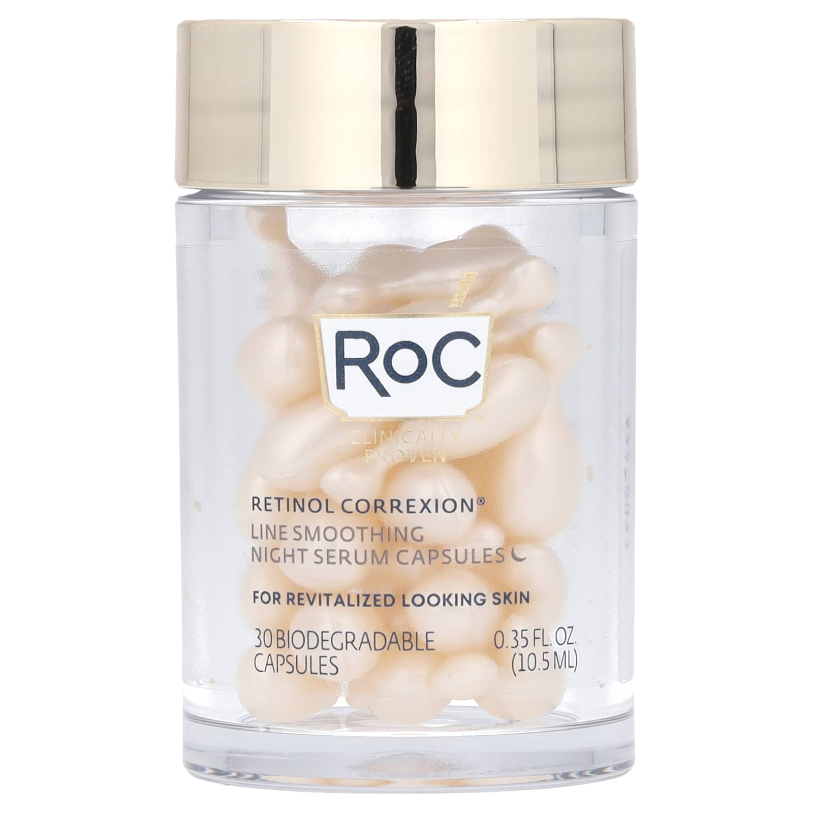 RoC, Retinol Correxion, Line Smoothing Night Serum Capsules, 30 Biodegradable Capsules, 0.35 fl oz (10.5 ml) - Image 1