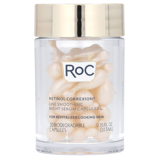 RoC, Retinol Correxion, Line Smoothing Night Serum Capsules, 30 Biodegradable Capsules, 0.35 fl oz (10.5 ml) - Image 1