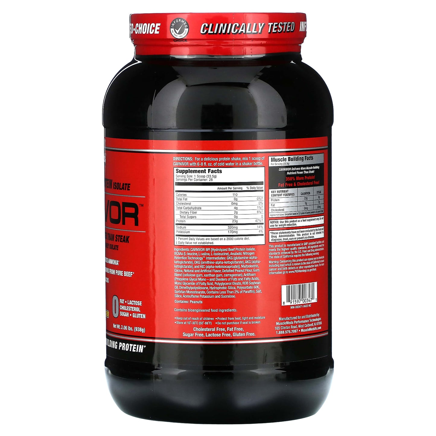 MuscleMeds, Carnivor, Bioengineered Beef Protein Isolate, Chocolate Peanut Butter, 2.06 lbs (938 g) - Image 2