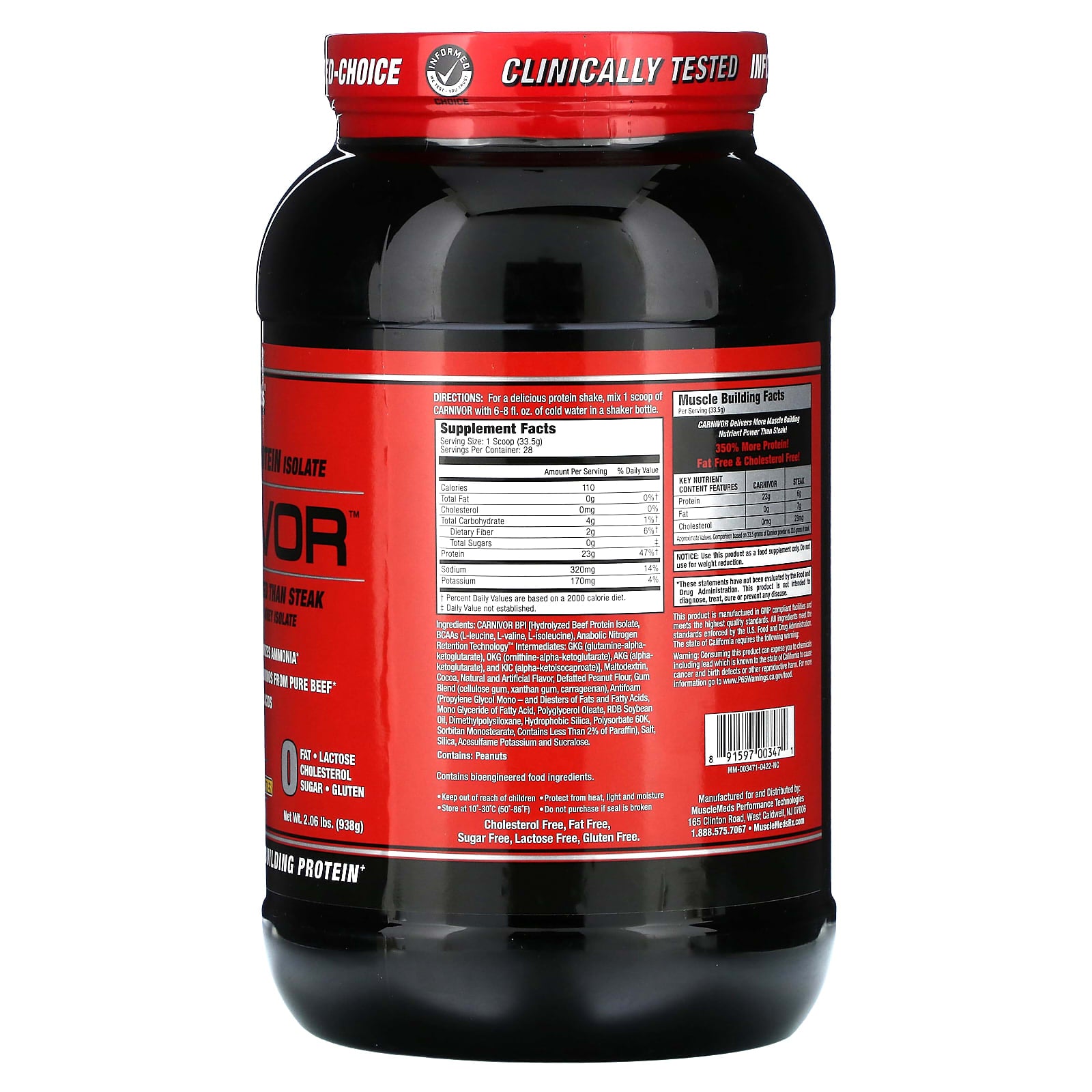 MuscleMeds, Carnivor, Bioengineered Beef Protein Isolate, Chocolate Peanut Butter, 2.06 lbs (938 g) - Image 2