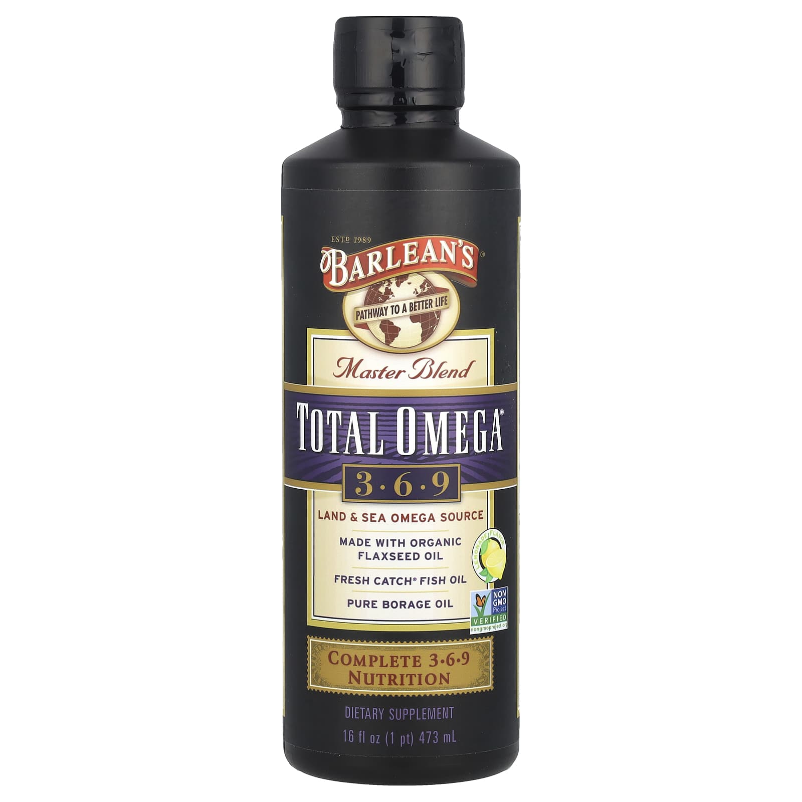 Barleans Total Omega 3 6 9 Supplement, Lemonade Flavor, 16 fl oz - Image 1