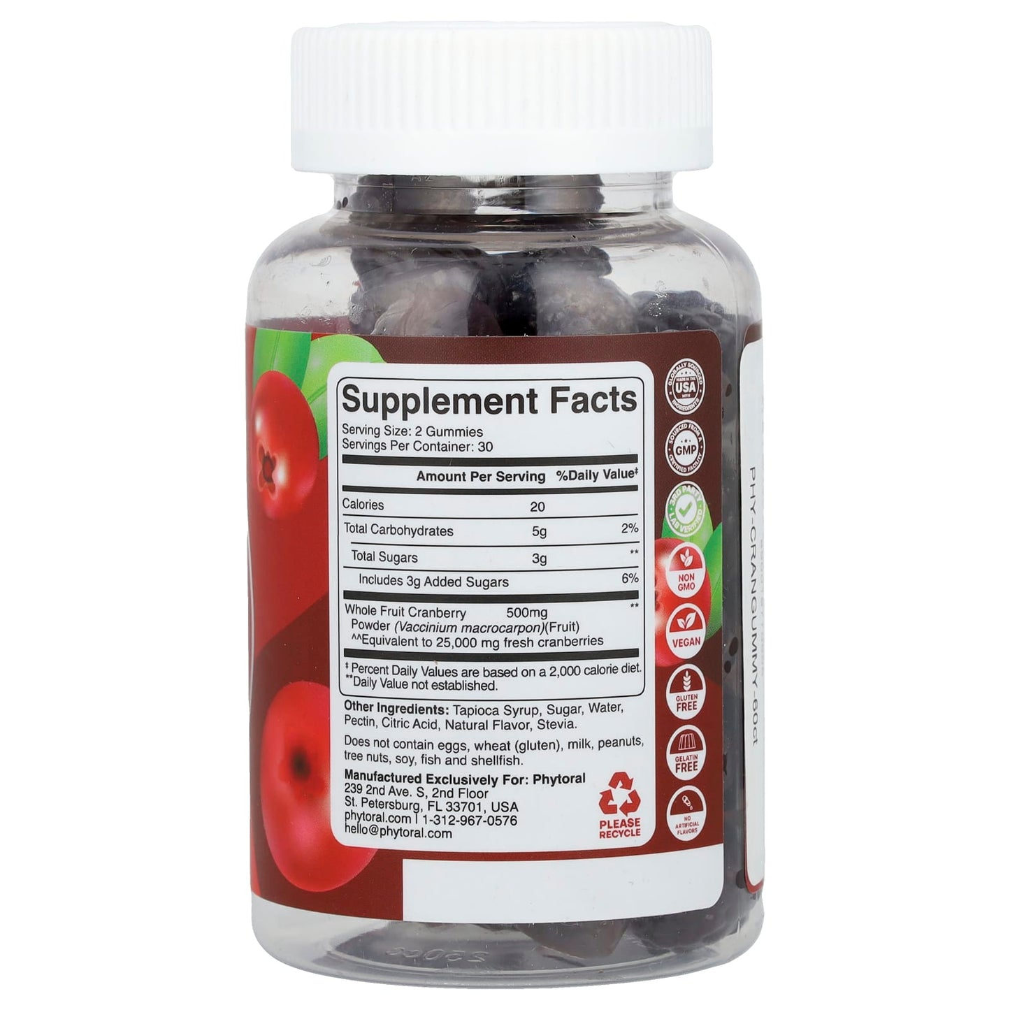 Phytoral, Cranberry Gummies, Cranberry, 60 Gummies (250 mg per Gummy) - Image 2