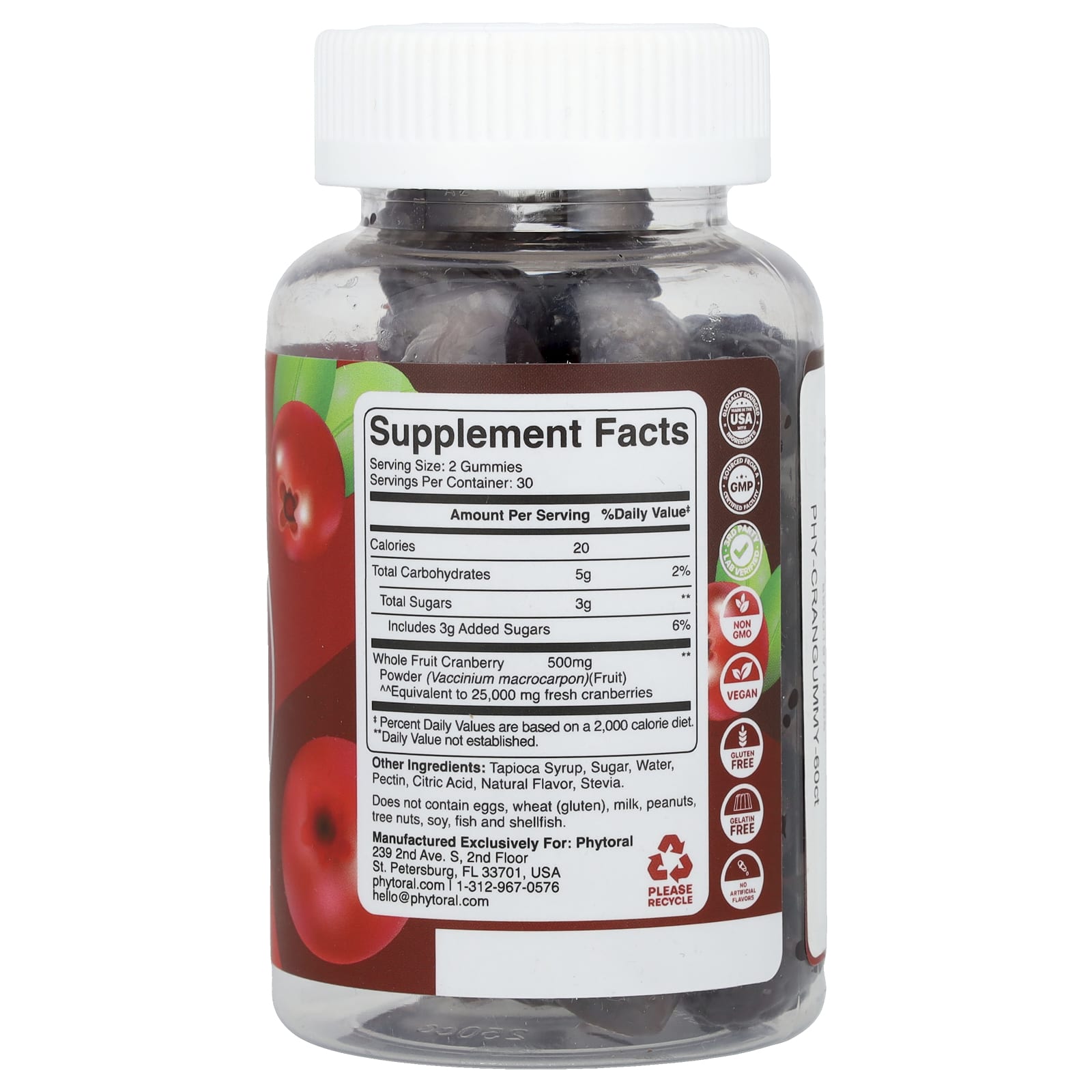 Phytoral, Cranberry Gummies, Cranberry, 60 Gummies (250 mg per Gummy) - Image 2