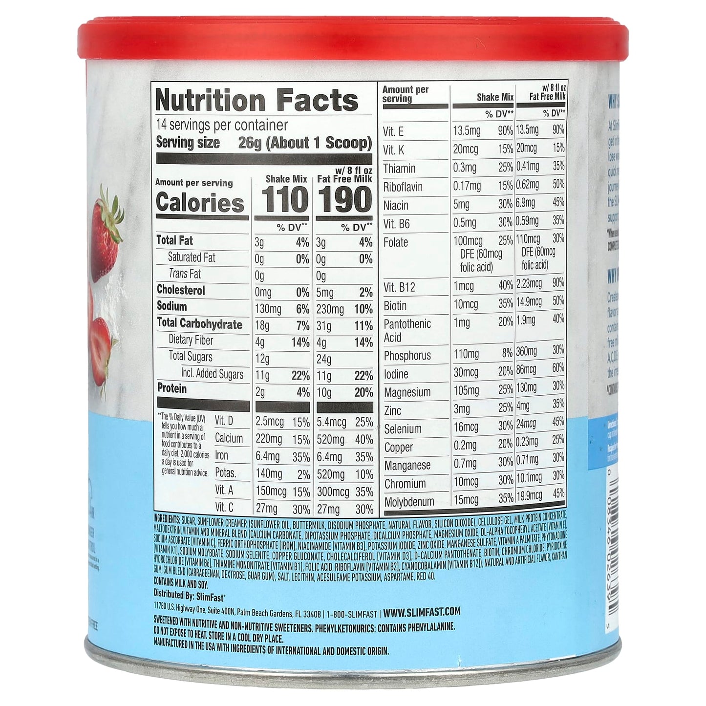 SlimFast, Original, Meal Replacement Shake Mix, Strawberries & Cream, 12.83 oz (364 g) - Image 2