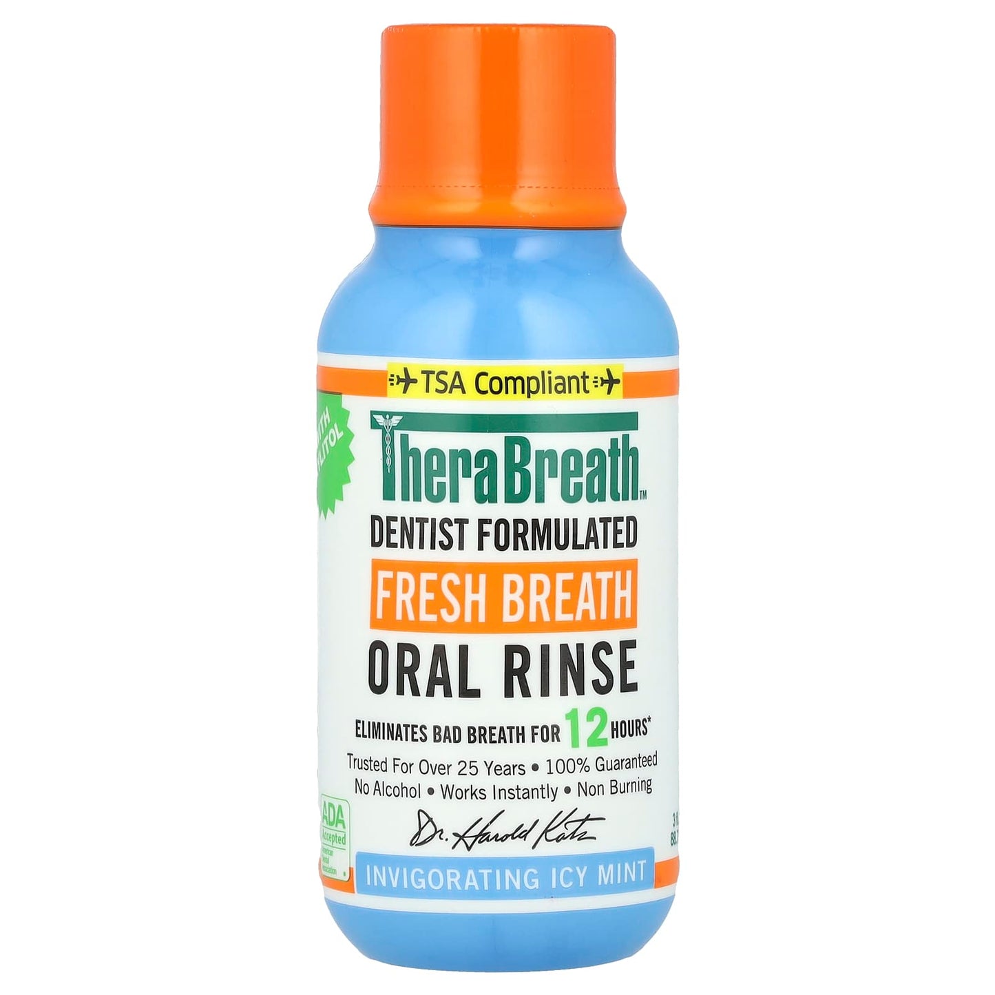 TheraBreath, Fresh Breath Oral Rinse, Invigorating Icy Mint, 3 fl oz (88.7 ml) - Image 1