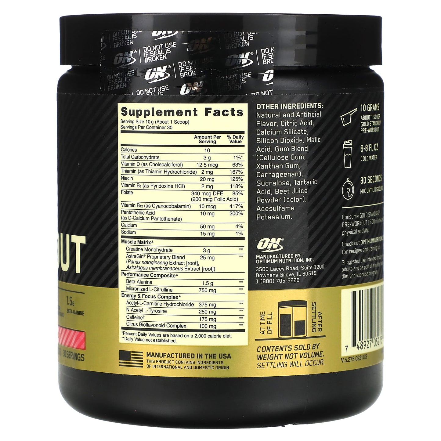 Optimum Nutrition, Gold Standard® Pre-Workout, Watermelon Candy, 10.58 oz (300 g) - Image 2