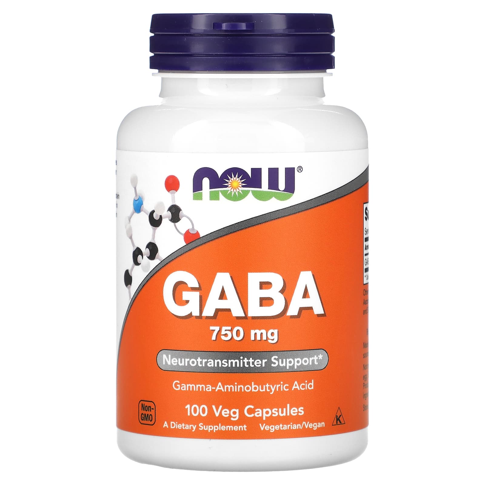 NOW Foods, GABA, 750 mg, 100 Veg Capsules - Image 1