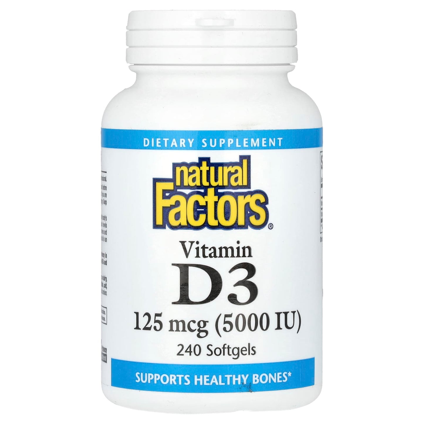 Natural Factors, Vitamin D3, 125 mcg (5,000 IU), 240 Softgels - Image 1