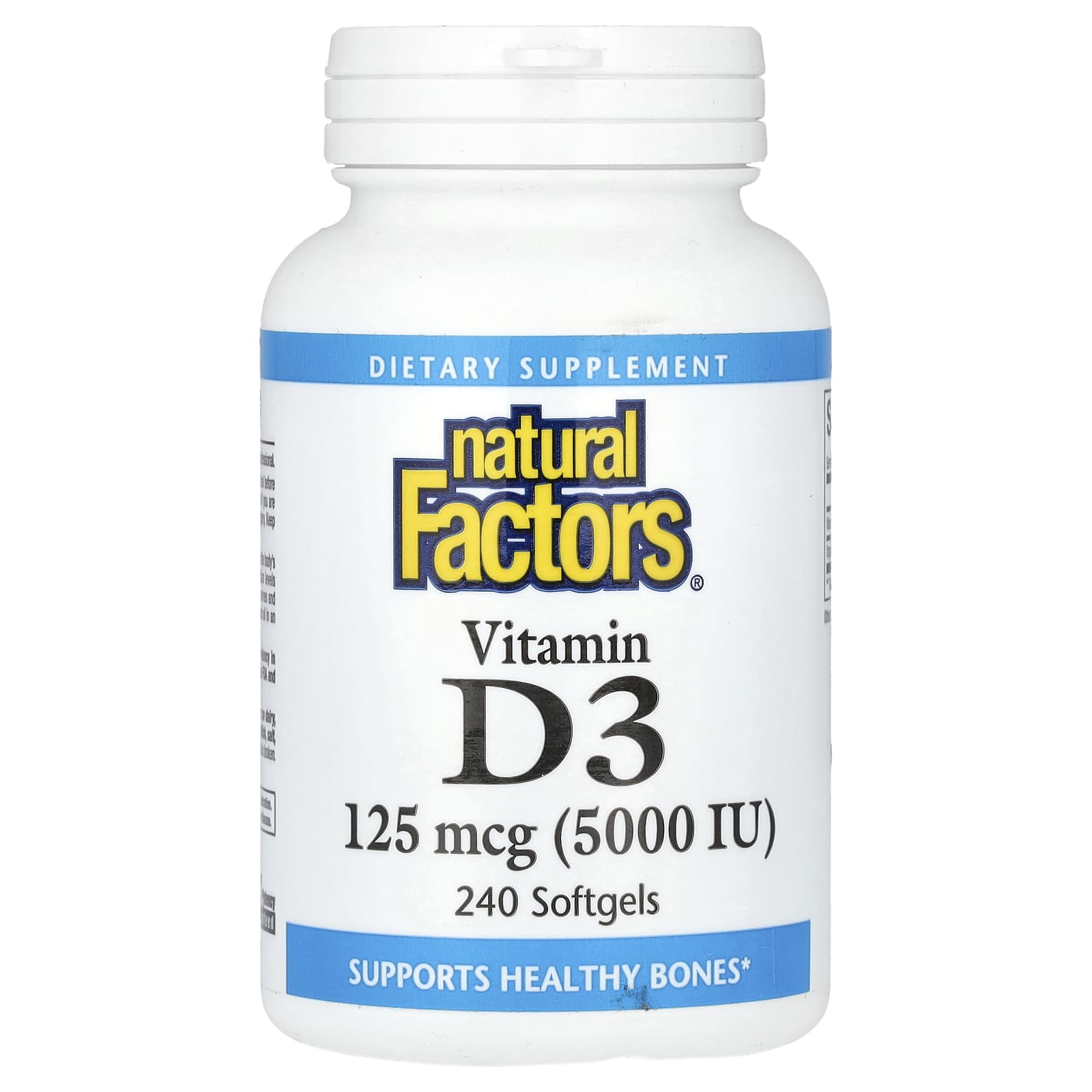 Natural Factors, Vitamin D3, 125 mcg (5,000 IU), 240 Softgels - Image 1