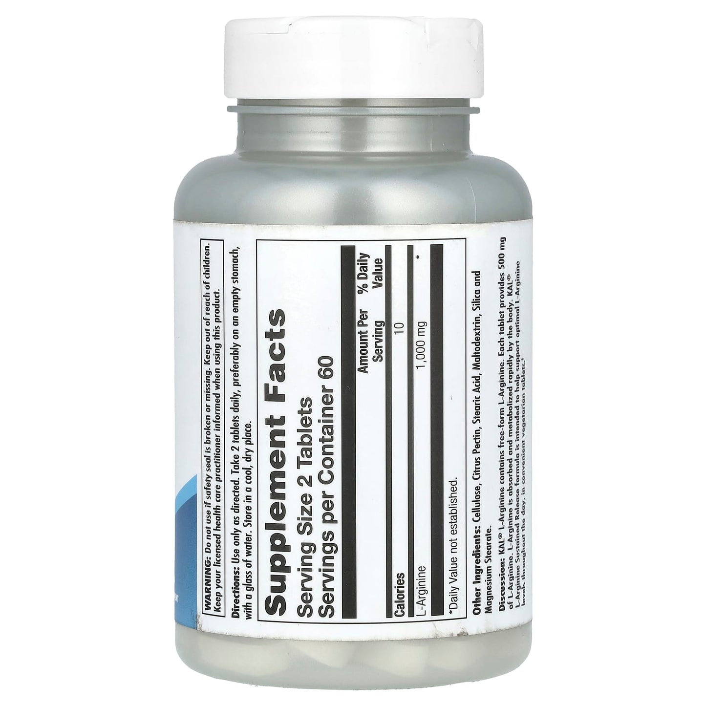 KAL, L-Arginine, 120 Tablets (500 mg per Tablet) - Image 2