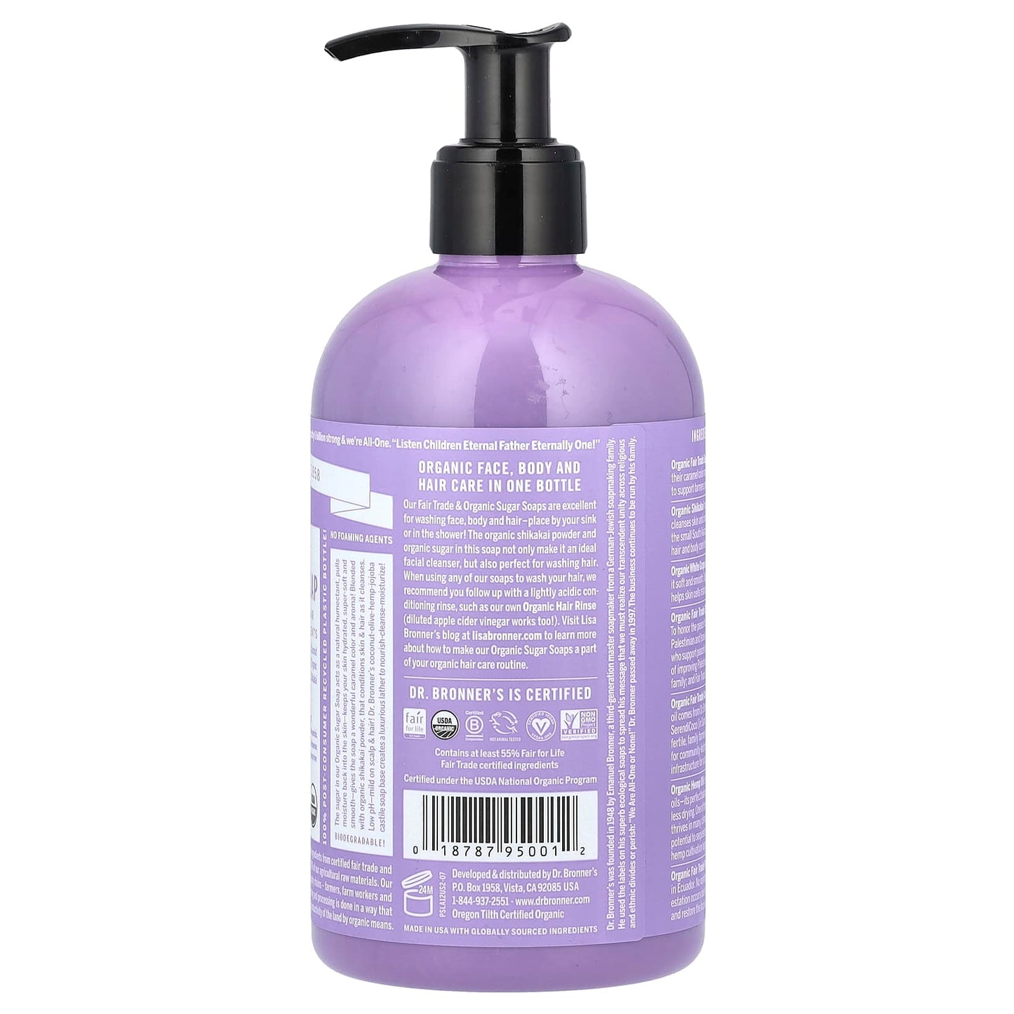 Dr. Bronner's Organic Sugar Soap, Lavender - Face, Body & Hair Care - Image 2