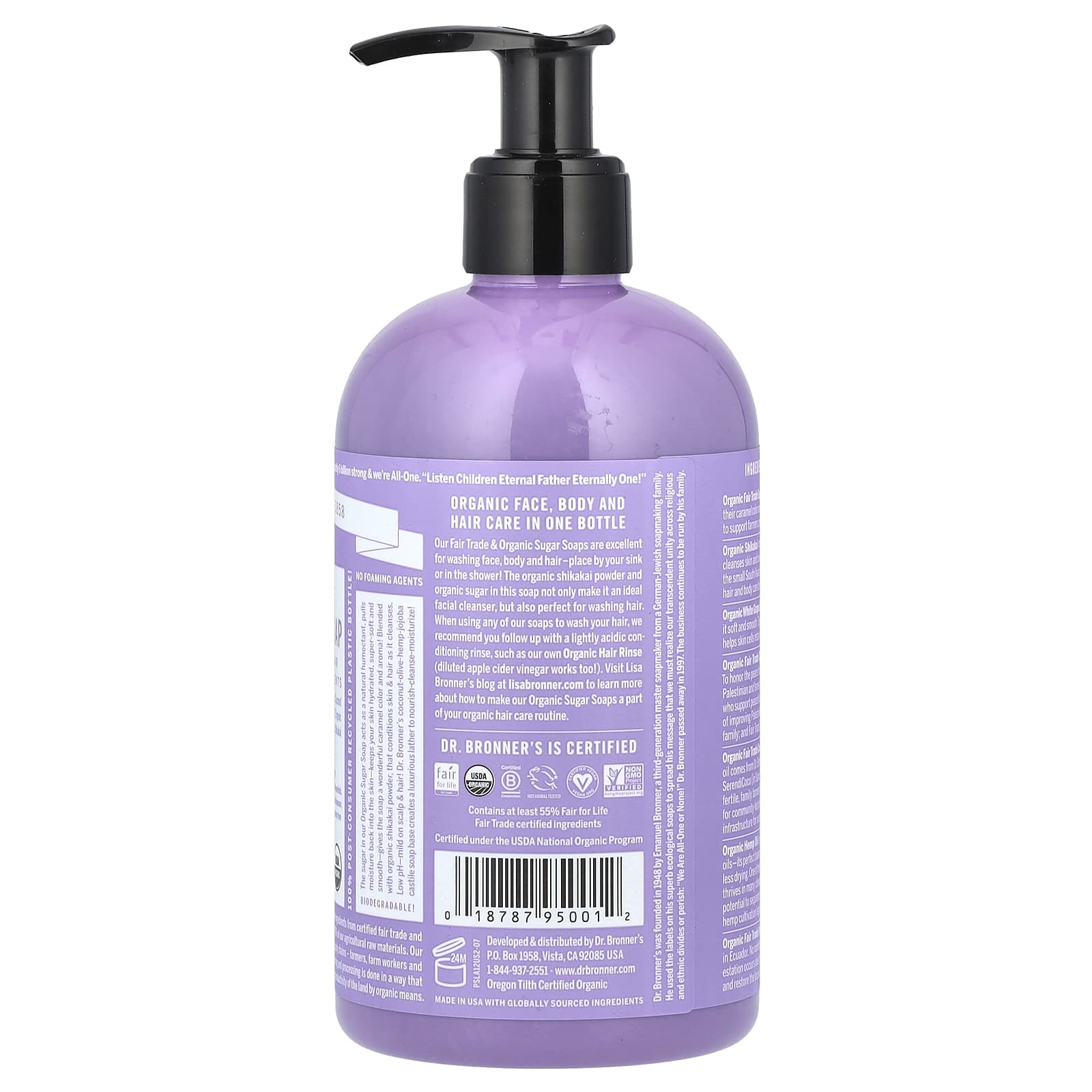 Dr. Bronner's Organic Sugar Soap, Lavender - Face, Body & Hair Care - Image 2