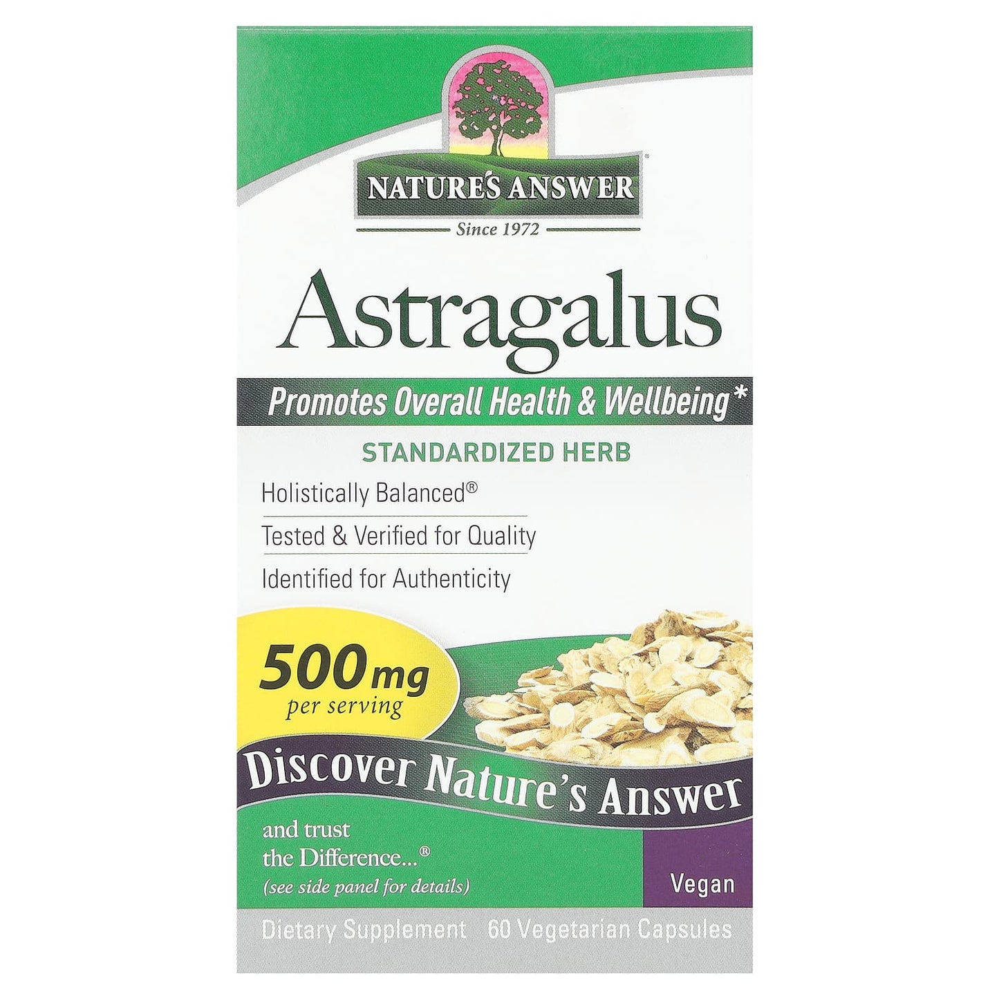 Nature's Answer, Astragalus, 500 mg, 60 Vegetarian Capsules - Image 1