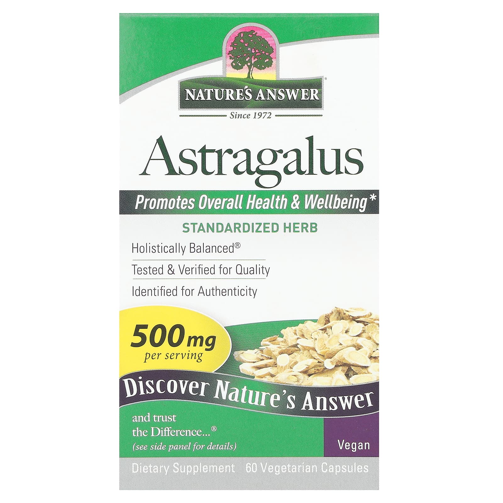 Nature's Answer, Astragalus, 500 mg, 60 Vegetarian Capsules - Image 1
