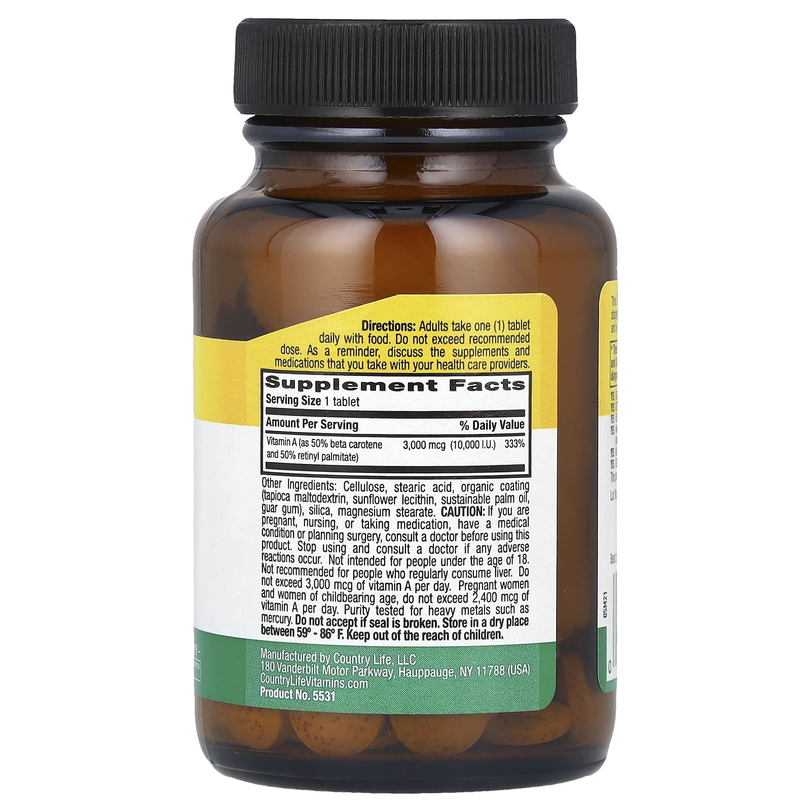 Country Life, Dry Vitamin A, 3,000 mcg (10,000 IU), 100 Tablets