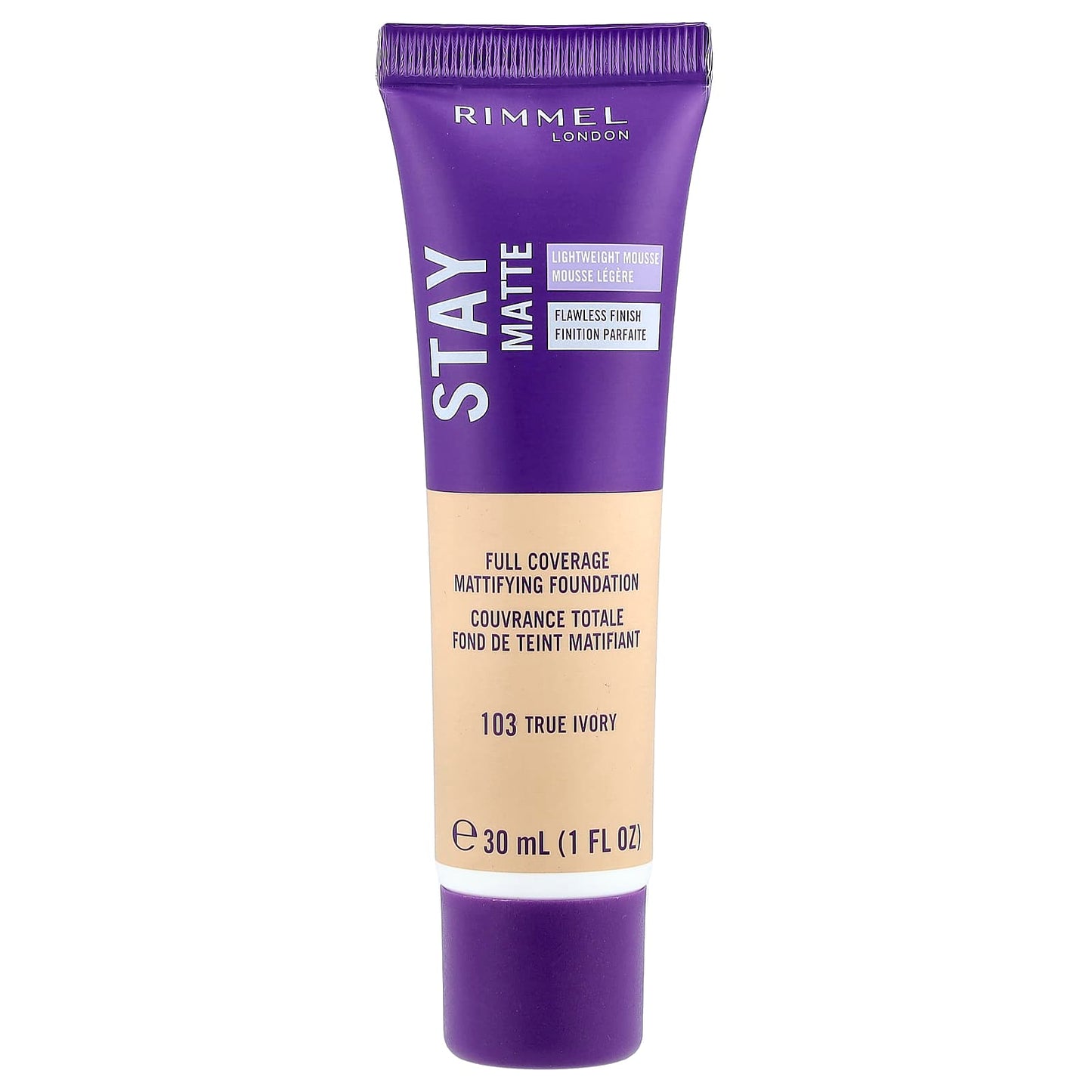 Rimmel London, Stay Matte, Full Coverage Mattifying Foundation, 103 True Ivory, 1 fl oz (30 ml) - Image 1