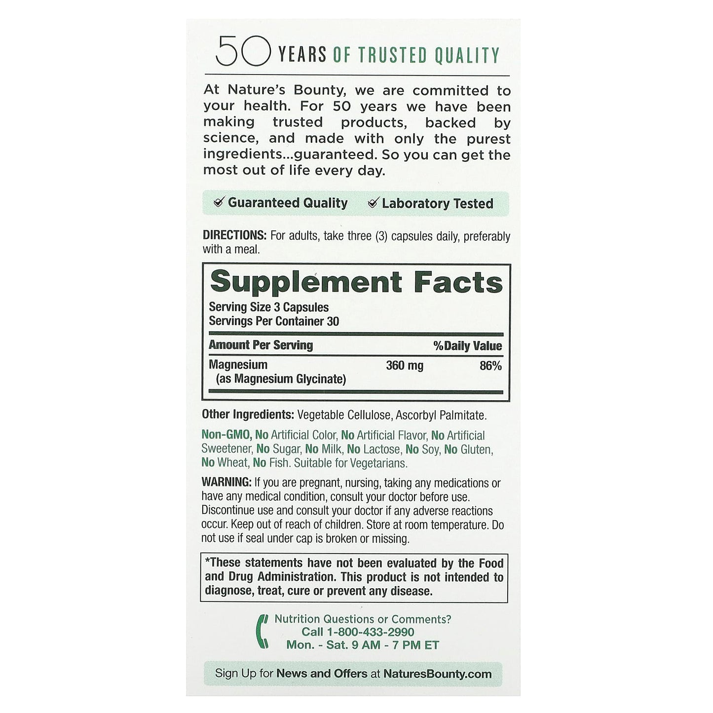 Nature's Bounty, Advanced Magnesium Glycinate, High Absorption, 90 Capsules (120 mg per Capsule) - Image 2