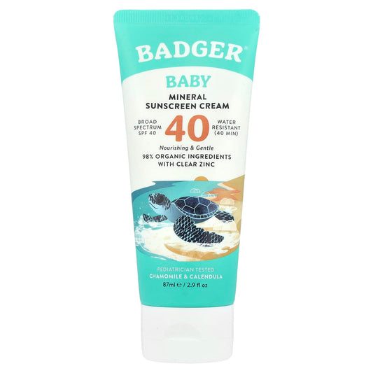 Badger Baby Mineral Sunscreen Cream, SPF 40, Organic & Reef Friendly - Image 1
