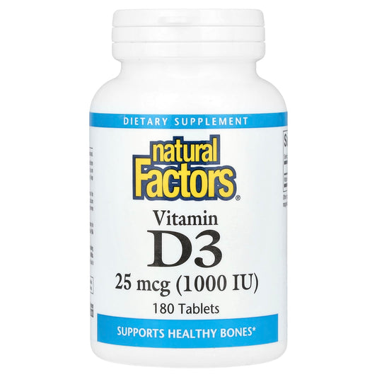 Natural Factors, Vitamin D3, 25 mcg (1,000 IU), 180 Tablets - Image 1