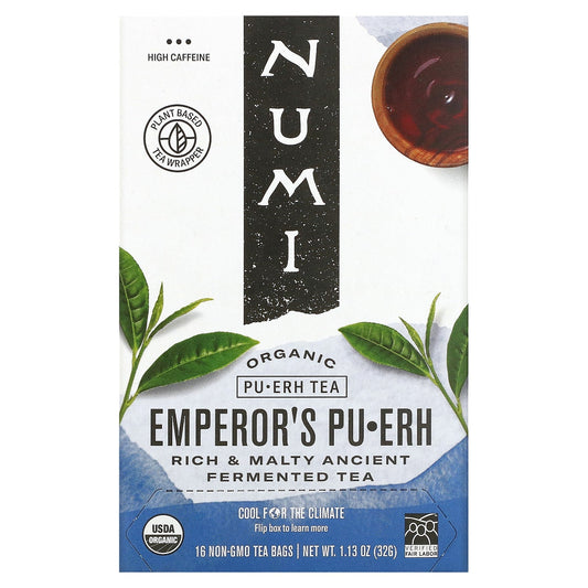 Numi Tea, Organic Pu-Erh Tea, Emperor's Pu-Erh, 16 Tea Bags, 1.13 oz (32 g) - Image 1