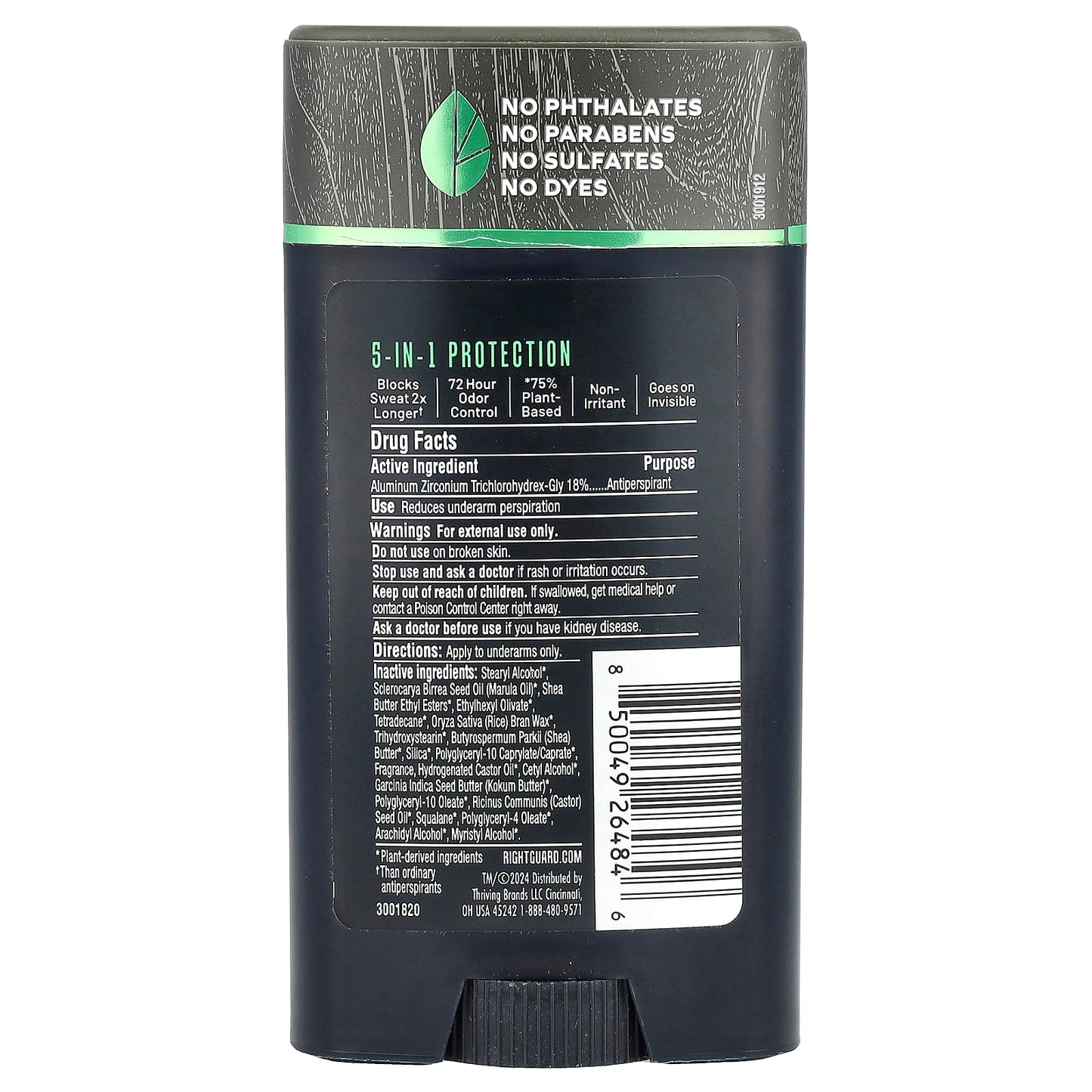 Right Guard, Plant Based Antiperspirant/Deodorant, For Men, Mountain Fresh, 2.6 oz (73.7 g) - Image 2