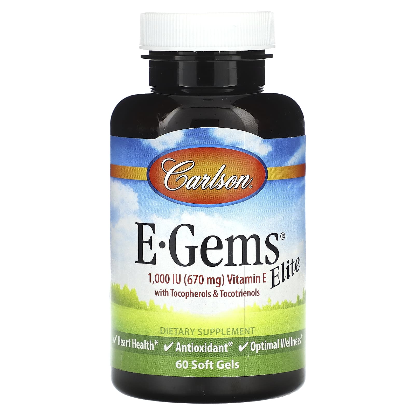 Carlson E-Gems Elite Vitamin E Supplement with Tocopherols & Tocotrienols 60 Soft Gels - Image 1