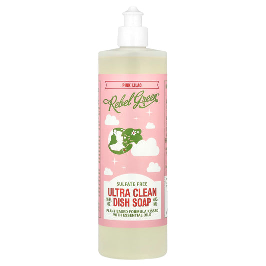 Rebel Green, Ultra Clean Dish Soap, Pink Lilac, 16 fl oz (473 ml) - Image 1