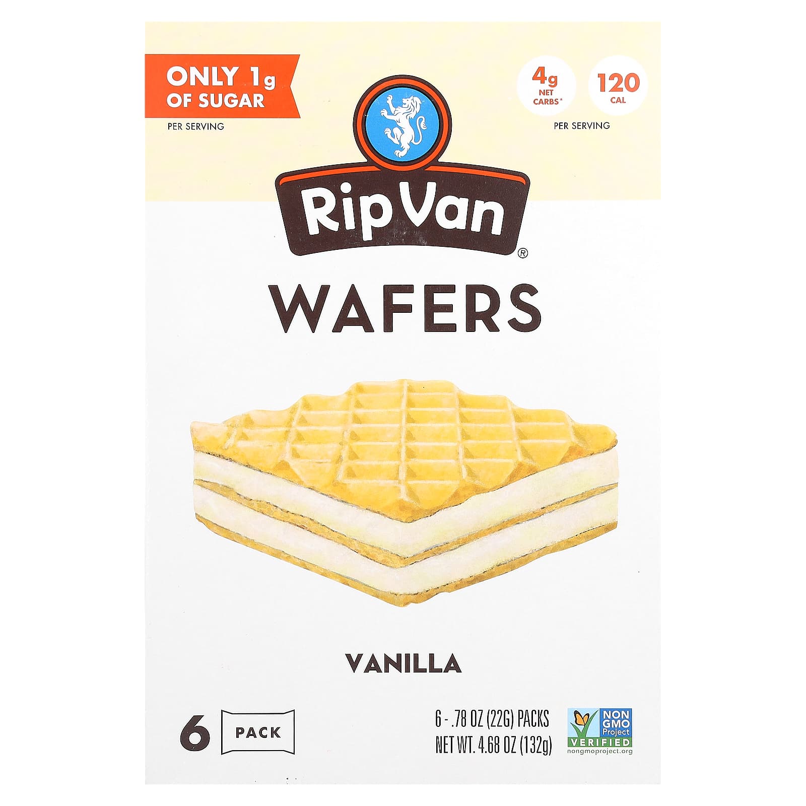 Rip Van Wafels, Wafers, Vanilla, 6 Pack, 0.78 oz (22 g) Each - Image 1
