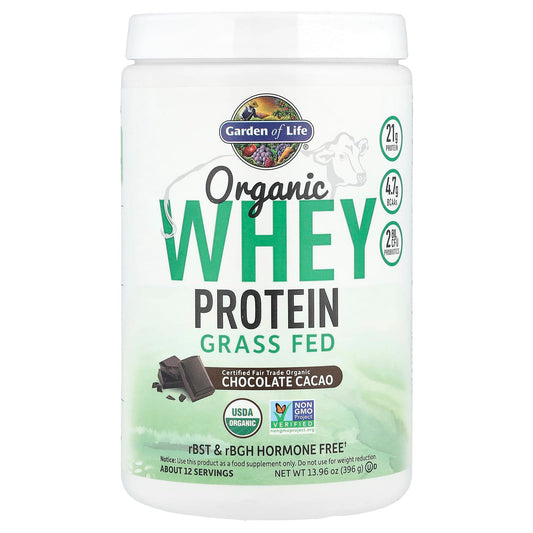 Garden of Life Organic Grass Fed Whey Protein Chocolate Cacao 396g - Image 1