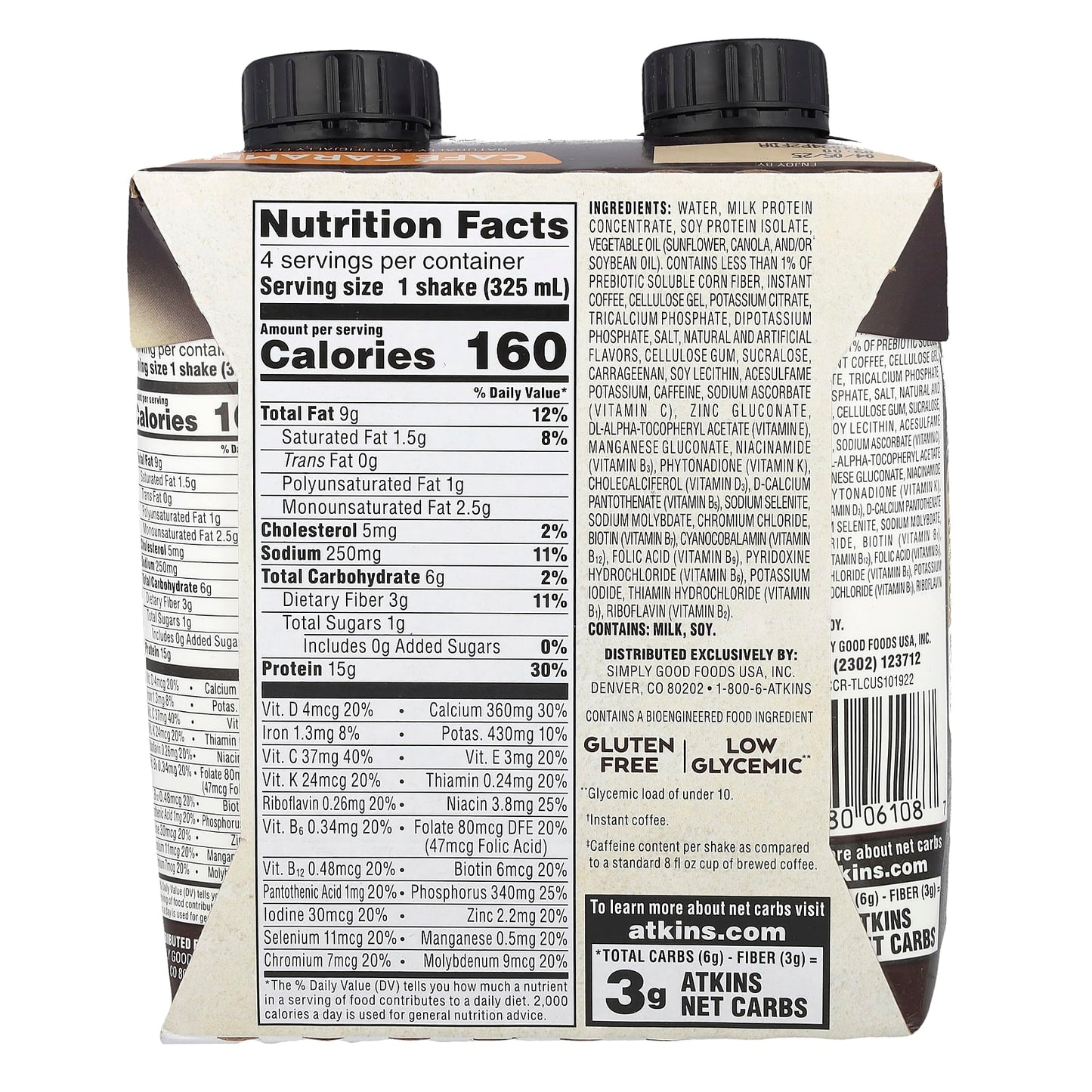 Atkins Cafe Caramel Protein Shake, 11 fl oz, 4 Count, Low Carb, Gluten Free - Image 2