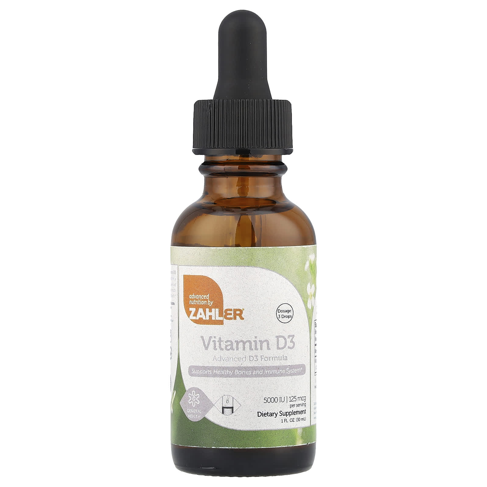 Zahler, Vitamin D3, Advanced D3 Formula, 125 mcg (5,000 IU), 1 fl oz (30 ml) - Image 1