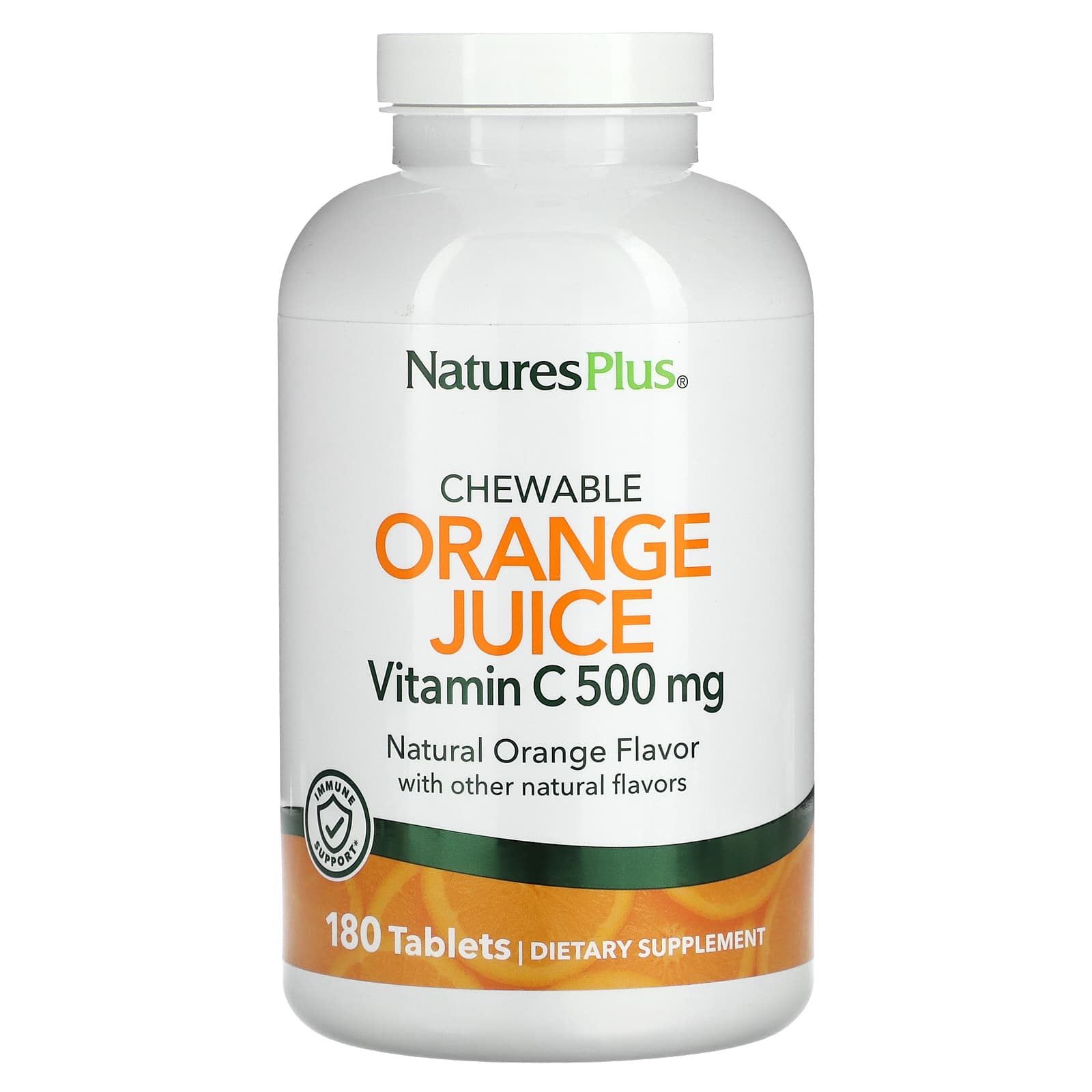NaturesPlus, Vitamin C, Chewable Orange Juice, 500 mg, 180 Tablets - Image 1