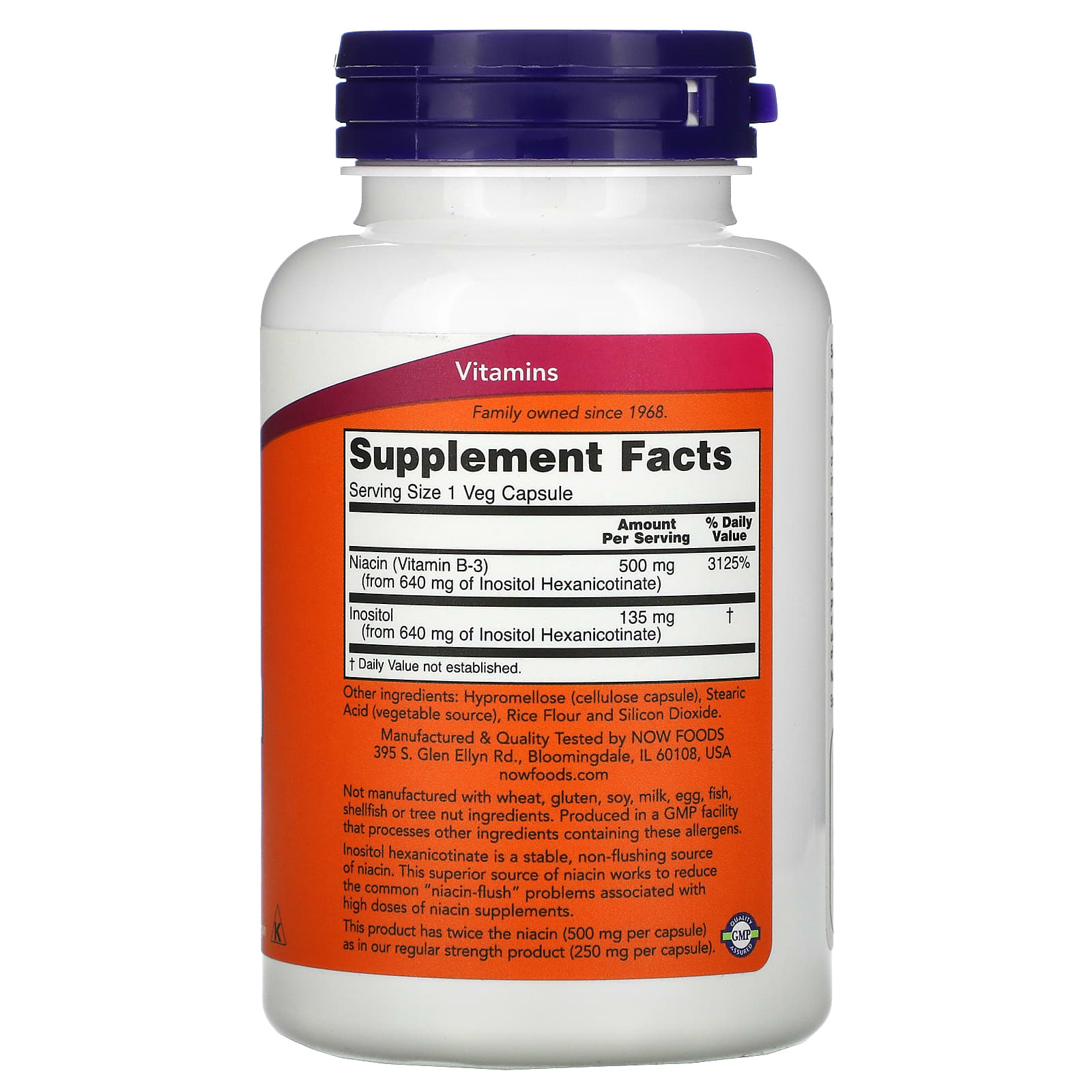 NOW Foods, Flush-Free Niacin, Double Strength, 500 mg, 90 Veg Capsules - Image 2