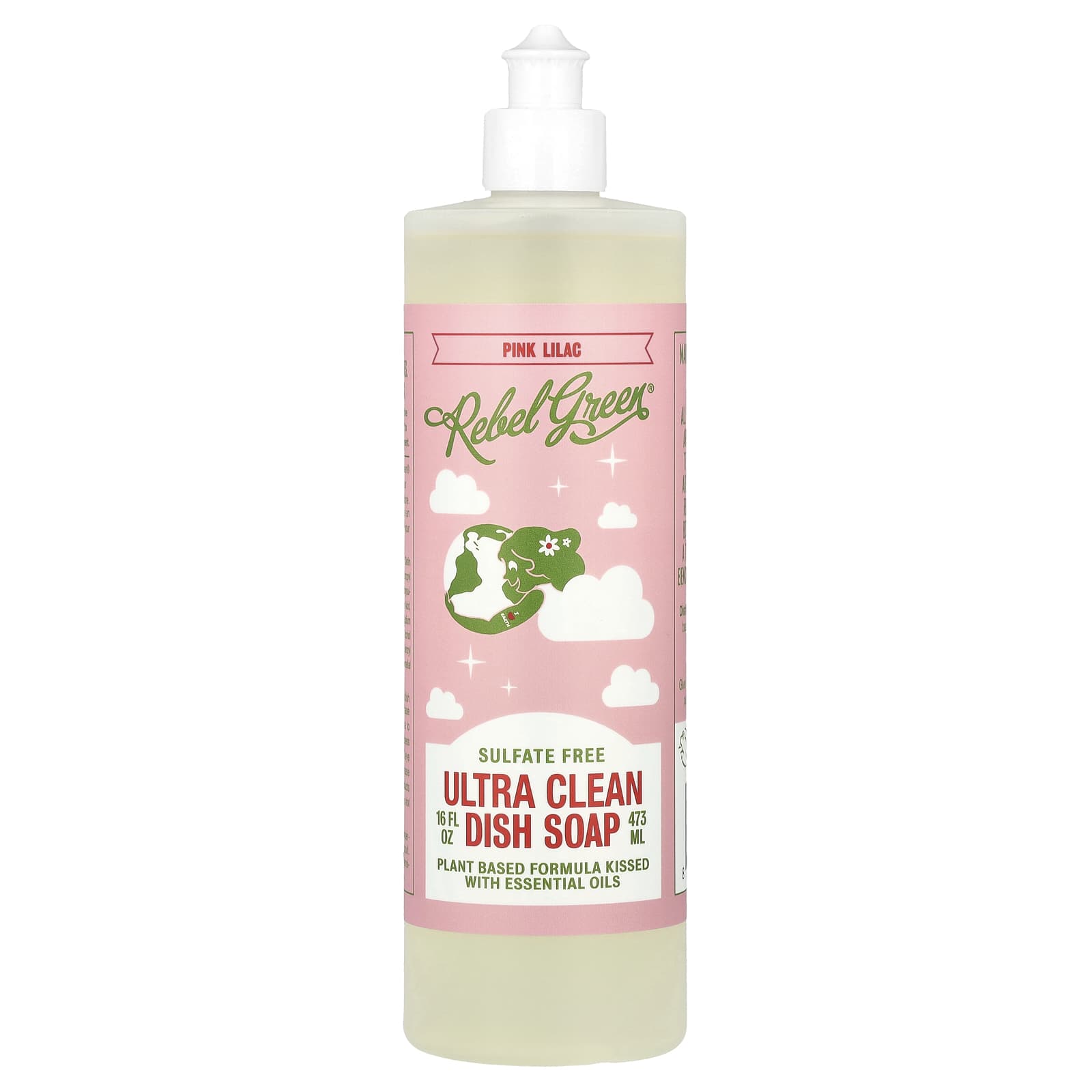 Rebel Green, Ultra Clean Dish Soap, Pink Lilac, 16 fl oz (473 ml) - Image 1