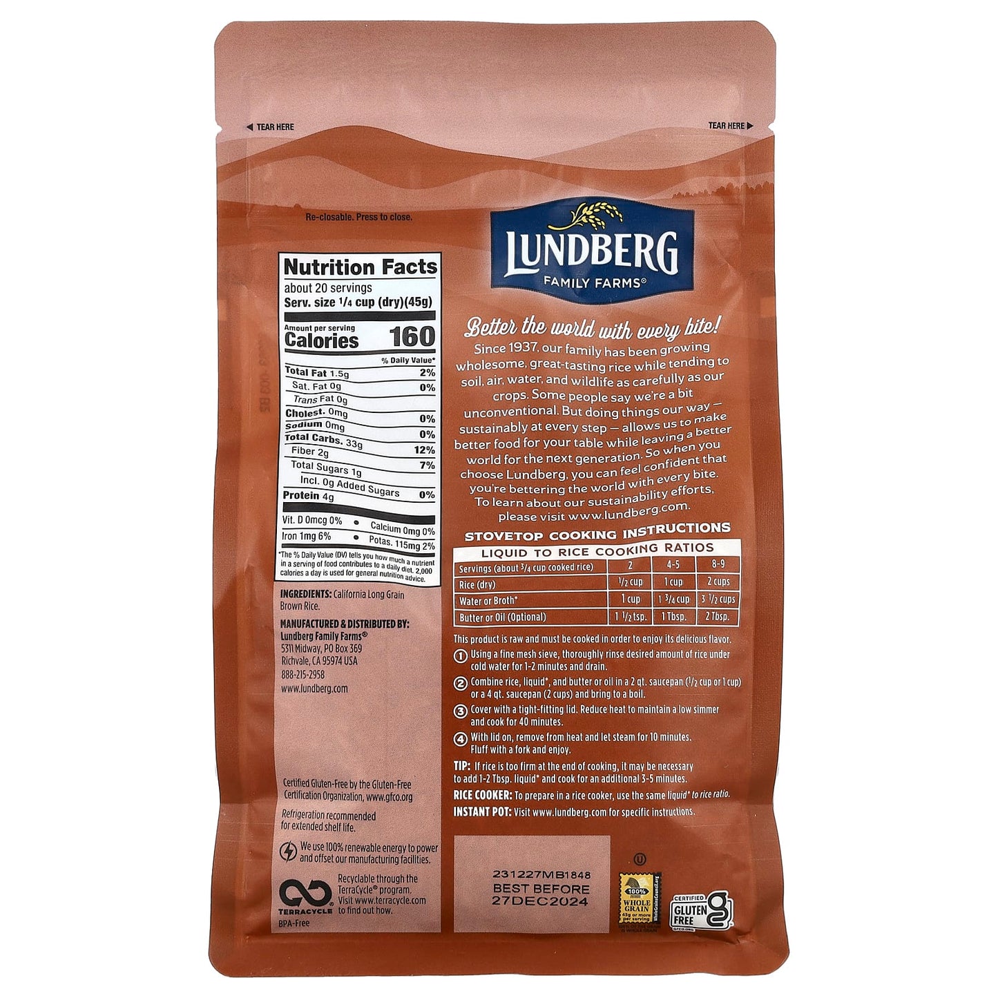 Lundberg, Gourmet Rice, California Brown Basmati, 32 oz (907 g) - Image 2