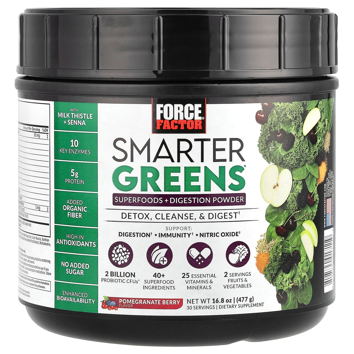 Force Factor Smarter Greens, Superfood Digestion Powder, 16.8 oz - Image 1
