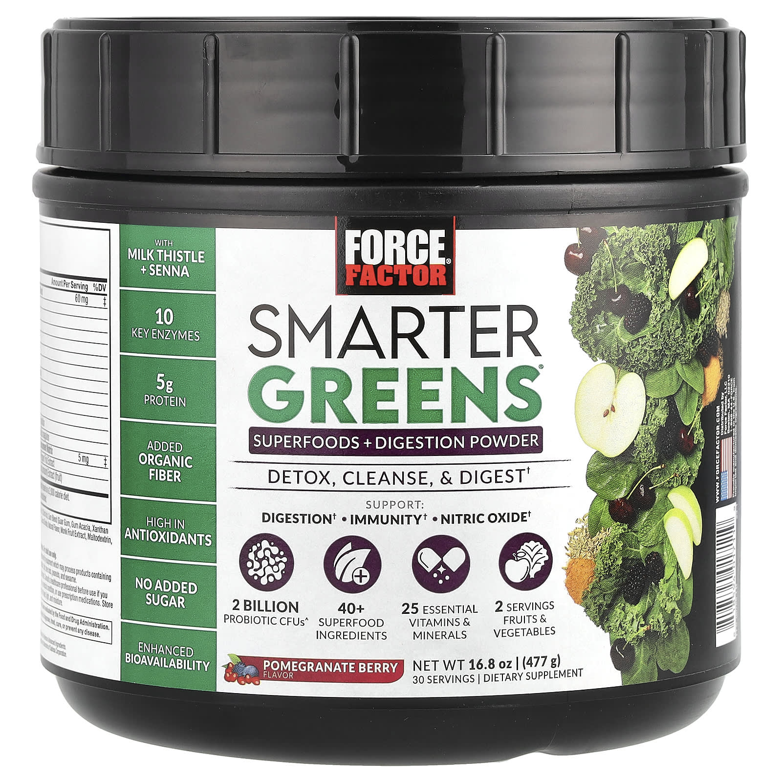 Force Factor Smarter Greens, Superfood Digestion Powder, 16.8 oz - Image 1