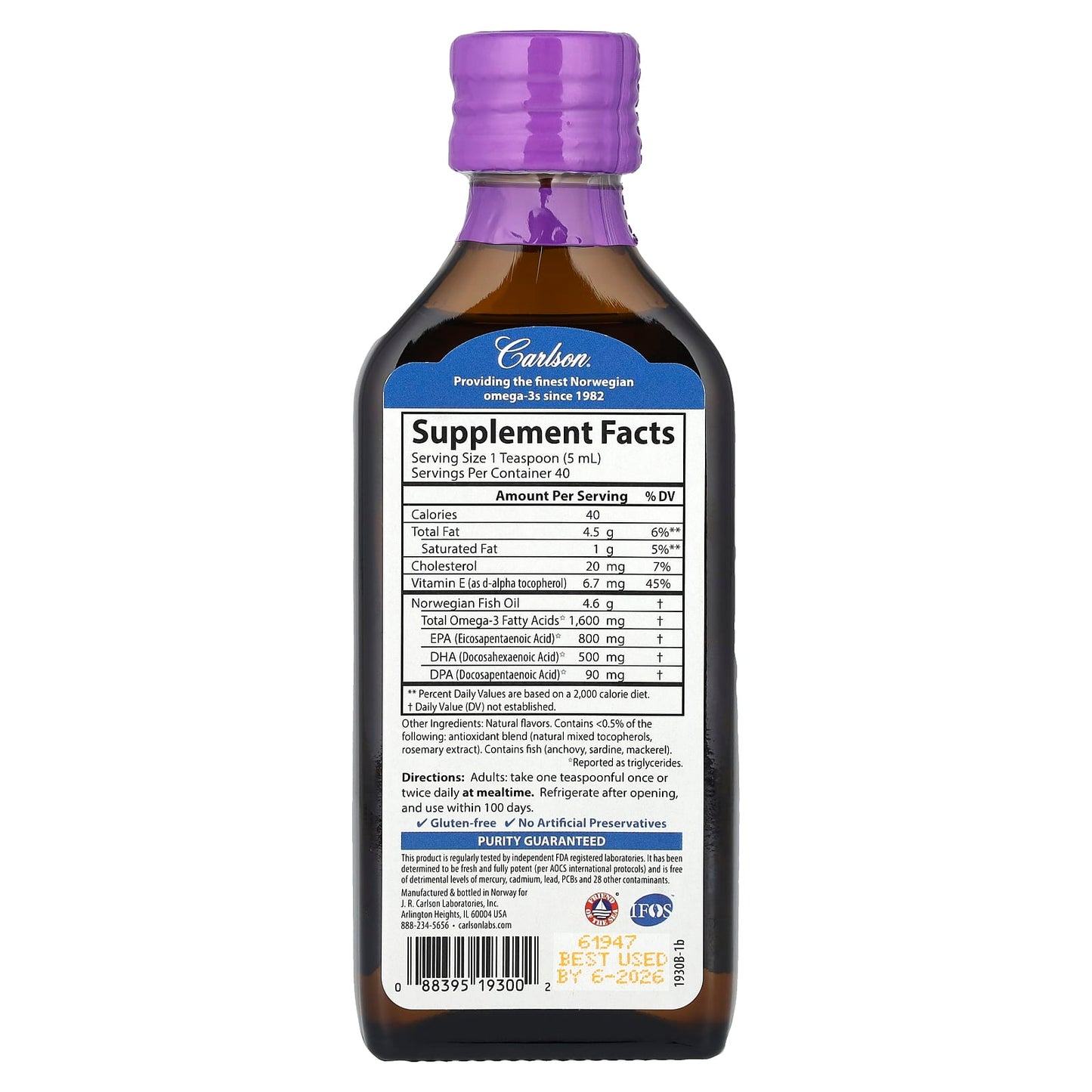 Carlson Norwegian Omega-3 Fish Oil Supplement, Natural Mixed Berry, 200ml - Image 2