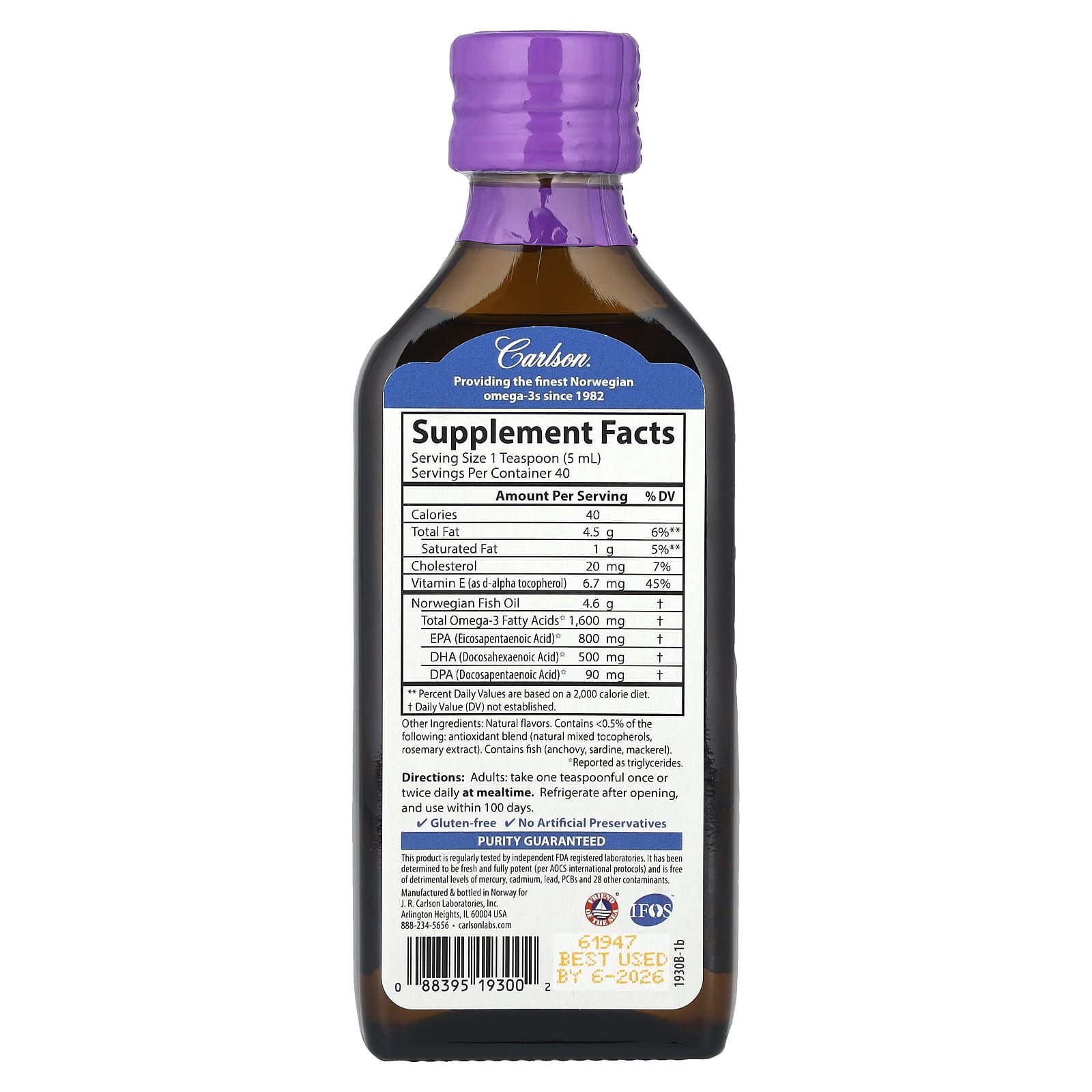 Carlson Norwegian Omega-3 Fish Oil Supplement, Natural Mixed Berry, 200ml - Image 2