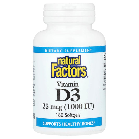Natural Factors, Vitamin D3, 25 mcg (1,000 IU), 180 Softgels - Image 1