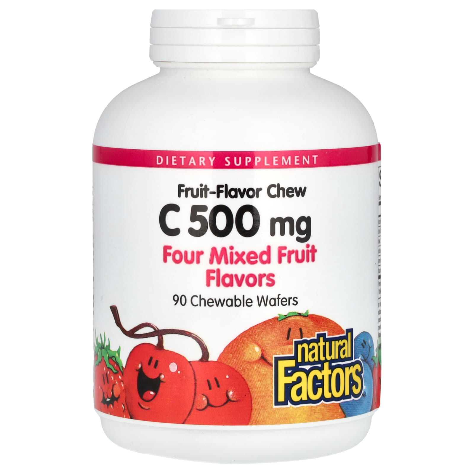 Natural Factors, Vitamin C, Fruit-Flavor Chew, Four Mixed Fruit, 500 mg, 90 Chewable Wafers - Image 1