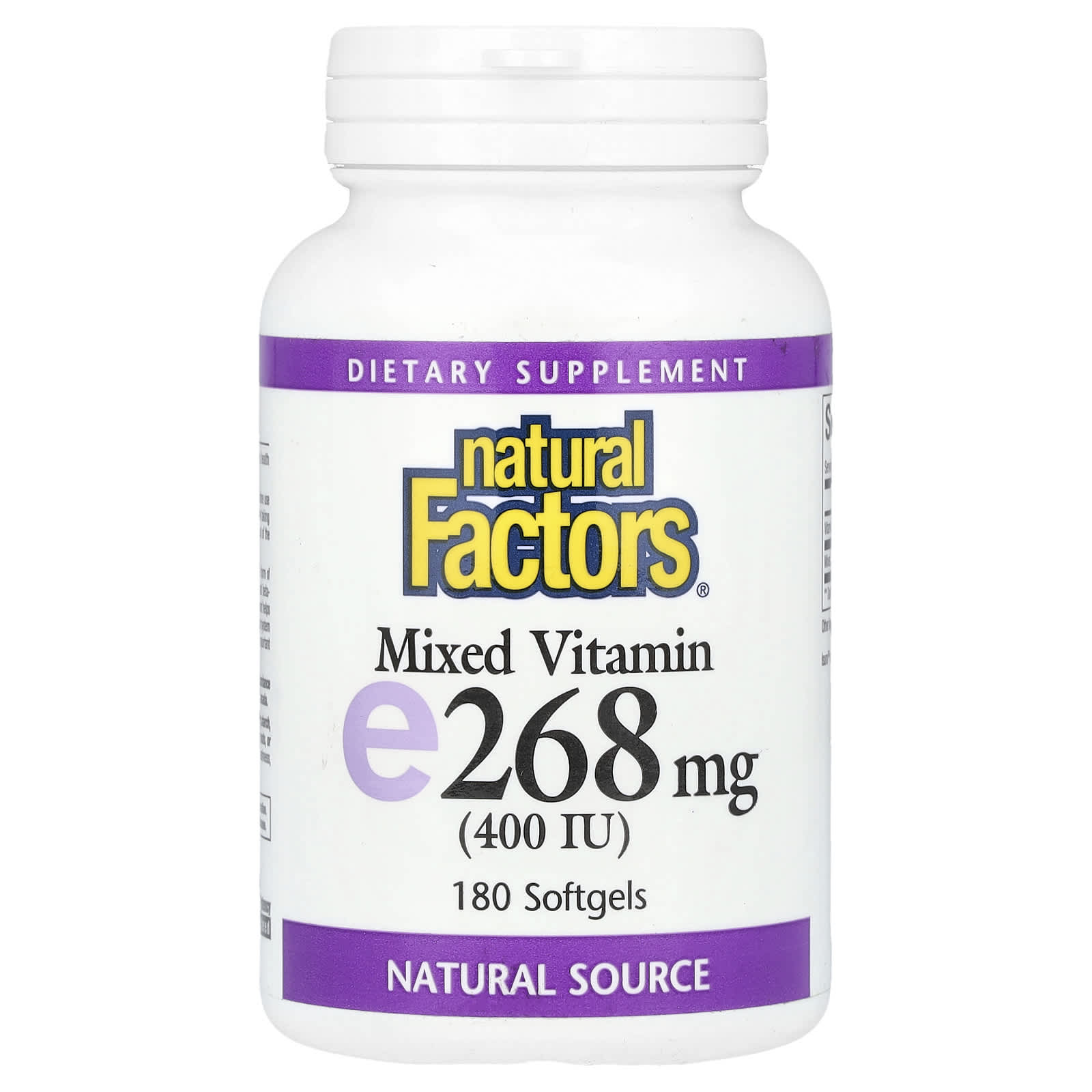 Natural Factors, Mixed Vitamin E, 268 mg (400 IU), 180 Softgels - Image 1