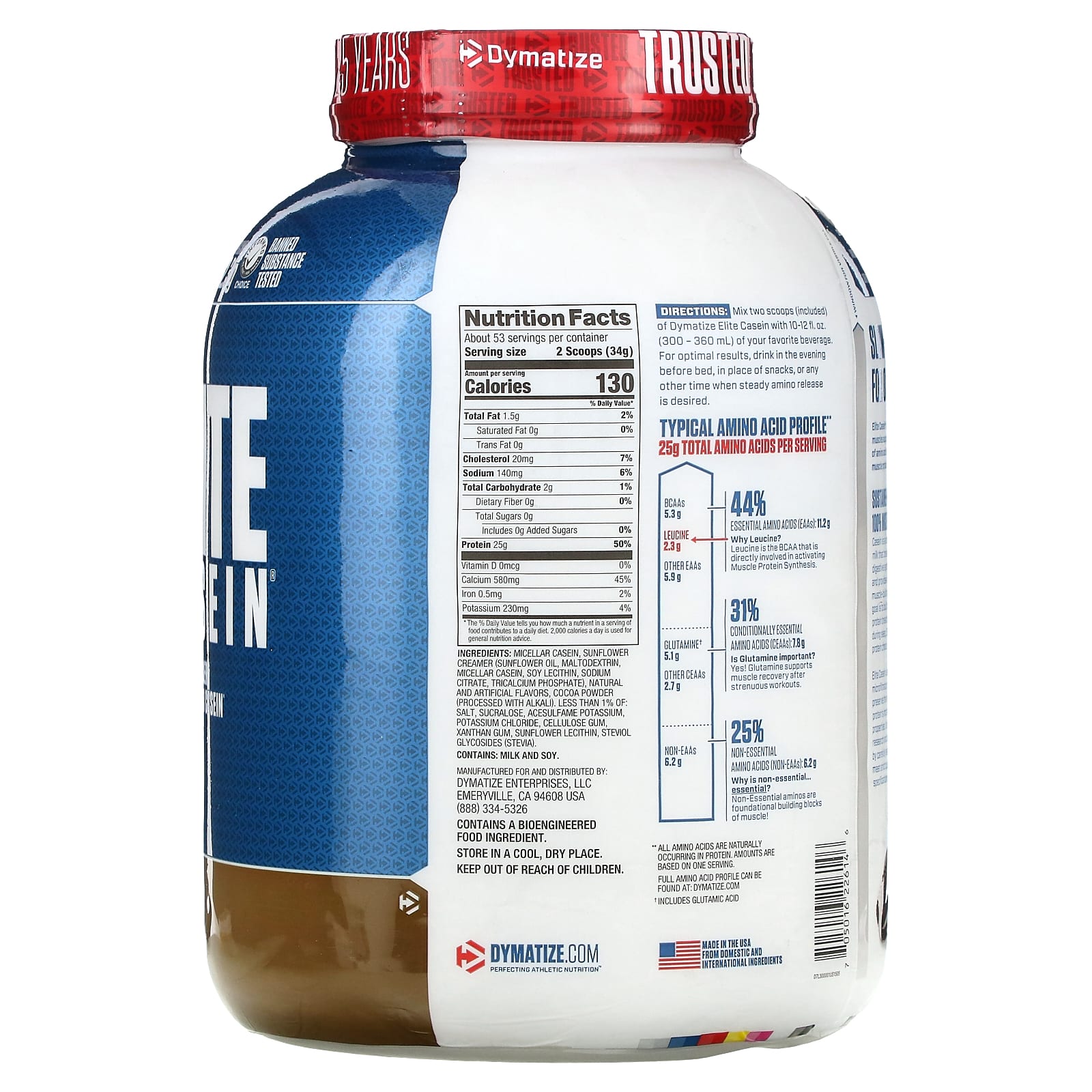 Dymatize Elite Cookies & Cream Casein Protein, 4 lbs (1.8 kg) - Image 2