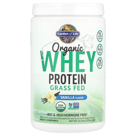 Grass-Fed Organic Whey Protein by Garden of Life - 13.33 oz Vanilla - Image 1