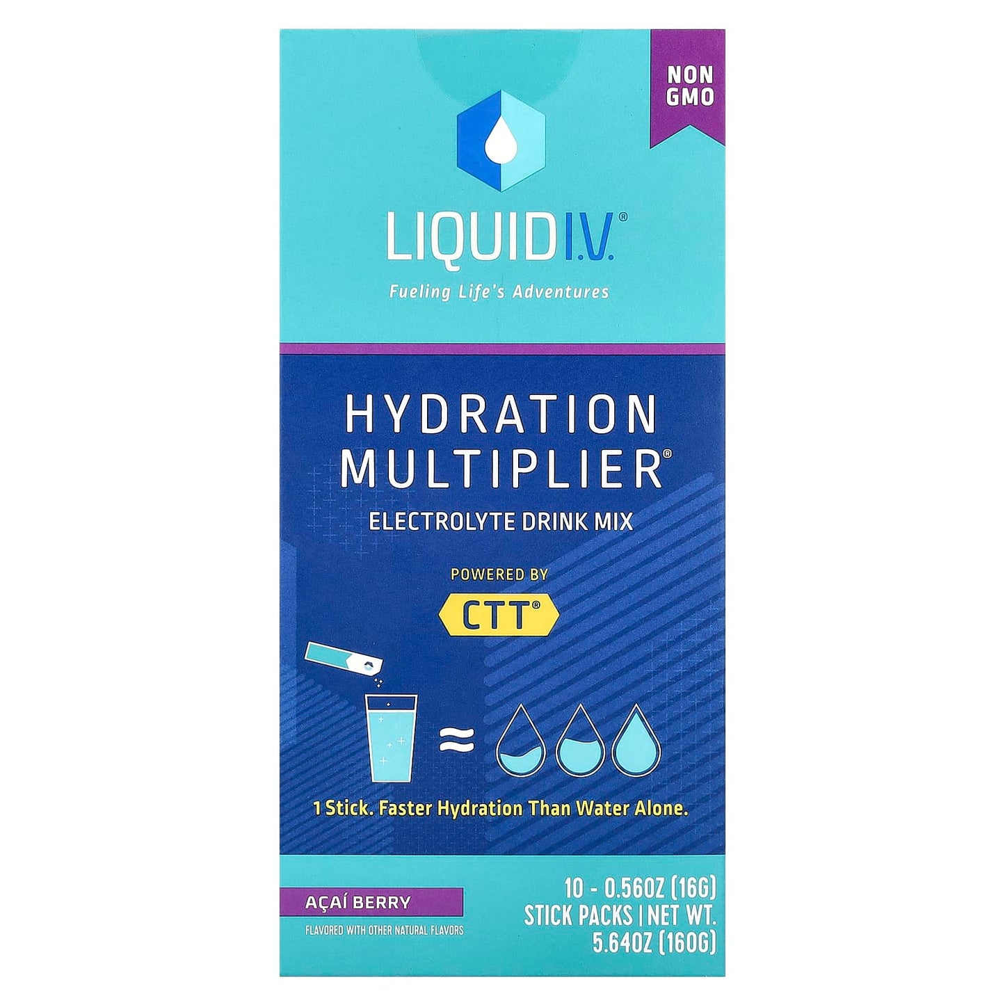 Liquid I.V., Hydration Multiplier, Electrolyte Drink Mix, Acai Berry,  10 Stick Packs, 0.56 oz (16 g) Each - Image 1