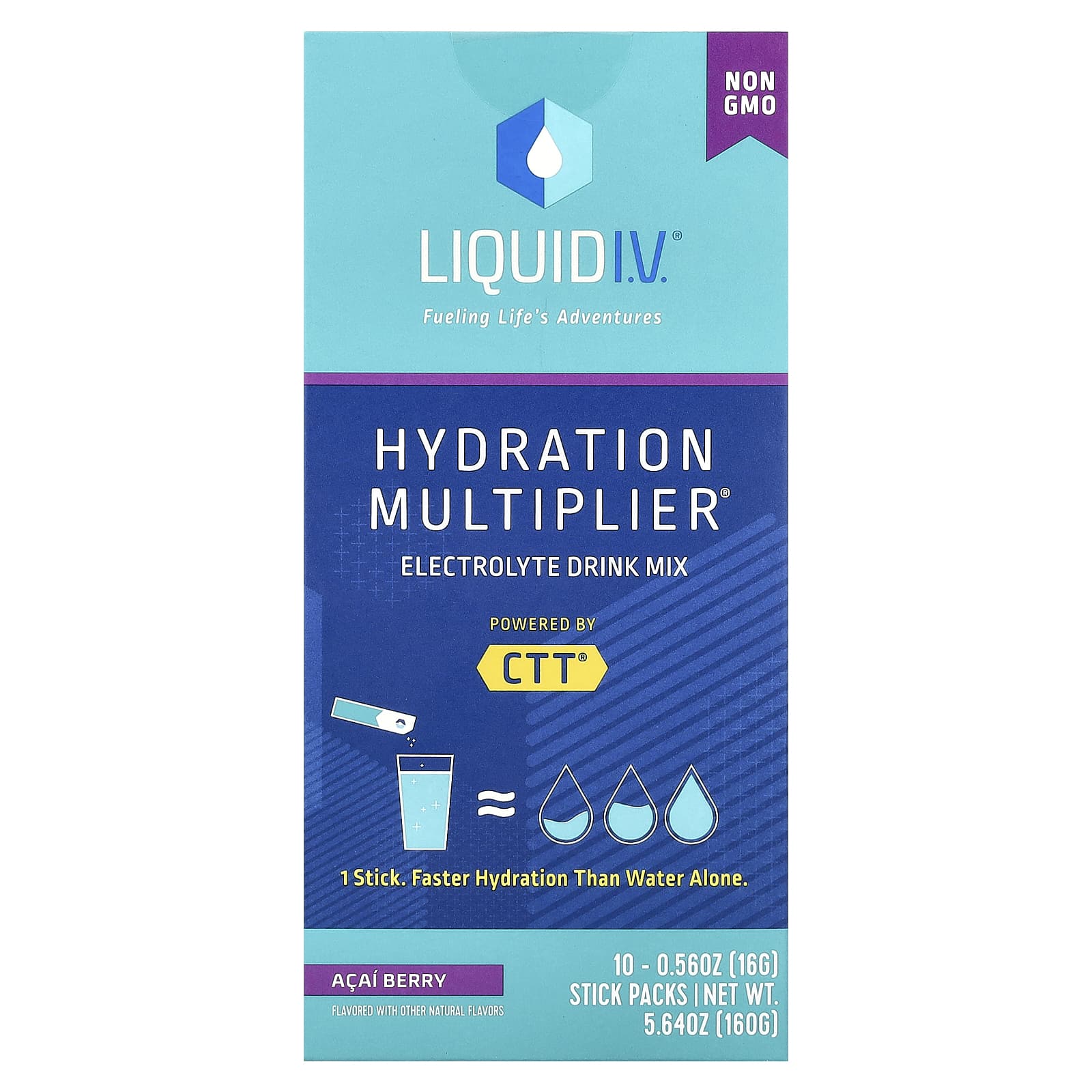 Liquid I.V., Hydration Multiplier, Electrolyte Drink Mix, Acai Berry,  10 Stick Packs, 0.56 oz (16 g) Each - Image 1