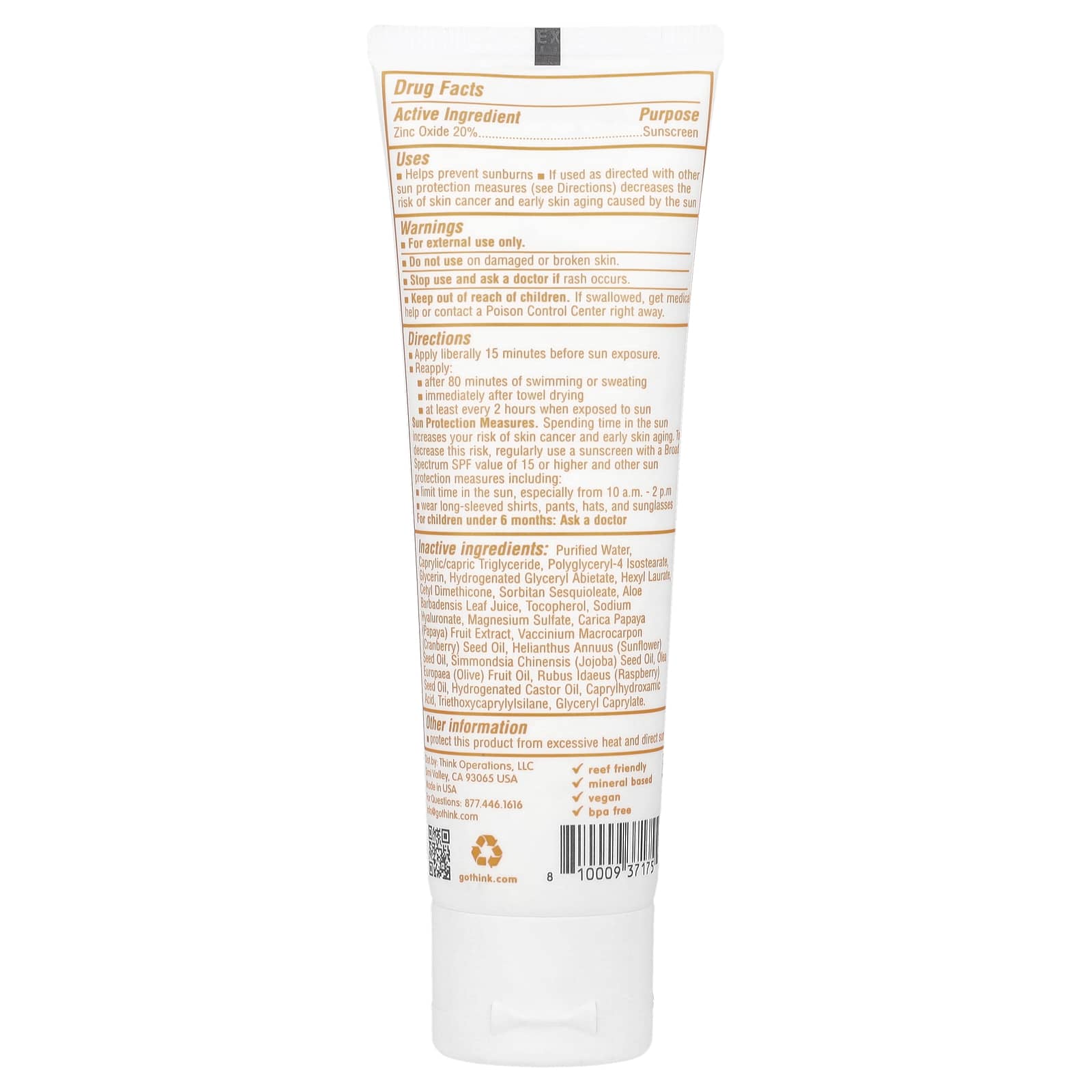 think, Thinkbaby, Clear Zinc 20% Sunscreen, SPF 30, Fragrance-Free, 3 fl oz (89 ml) - Image 2