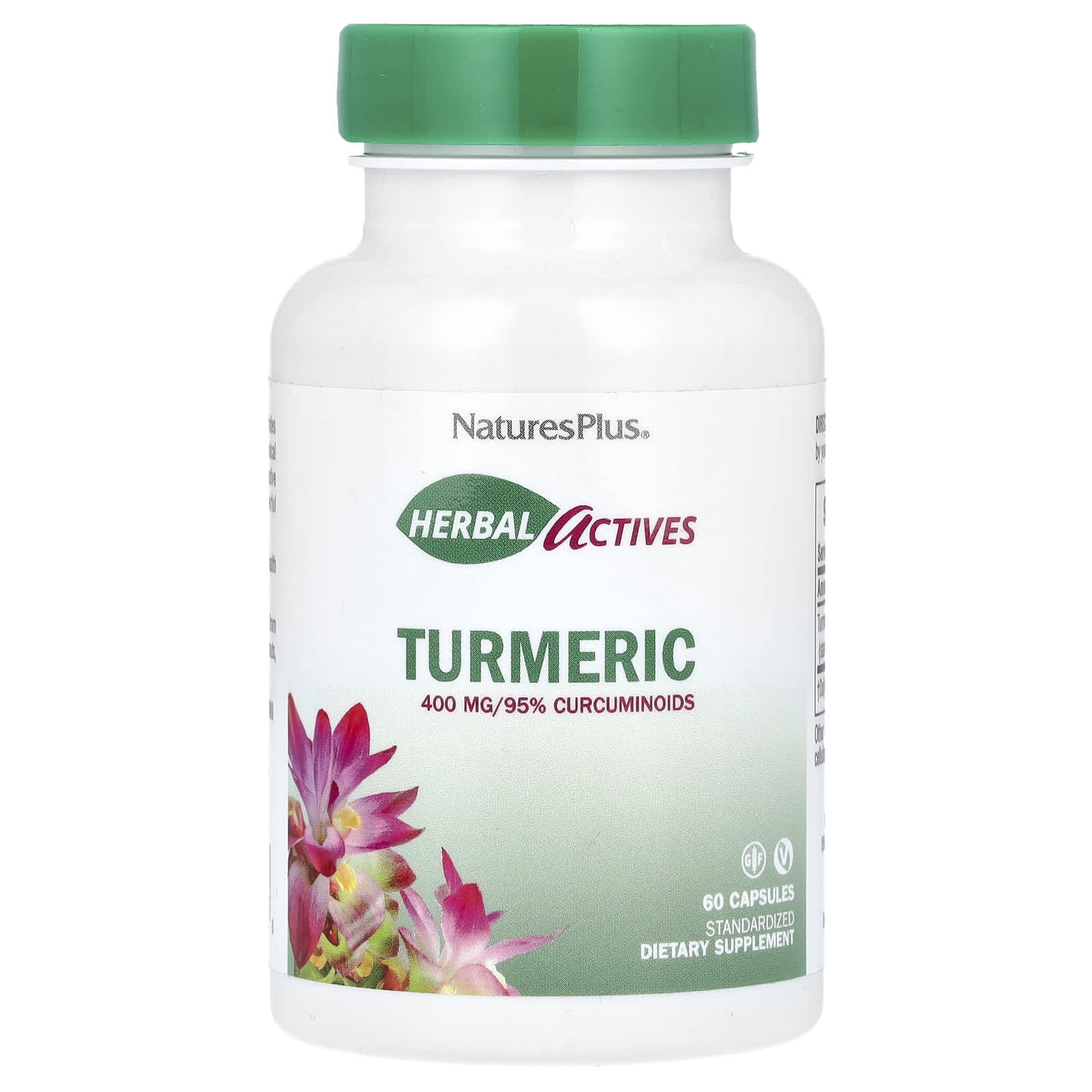NaturesPlus, Herbal Actives, Turmeric, 400 mg, 60 Capsules - Image 1